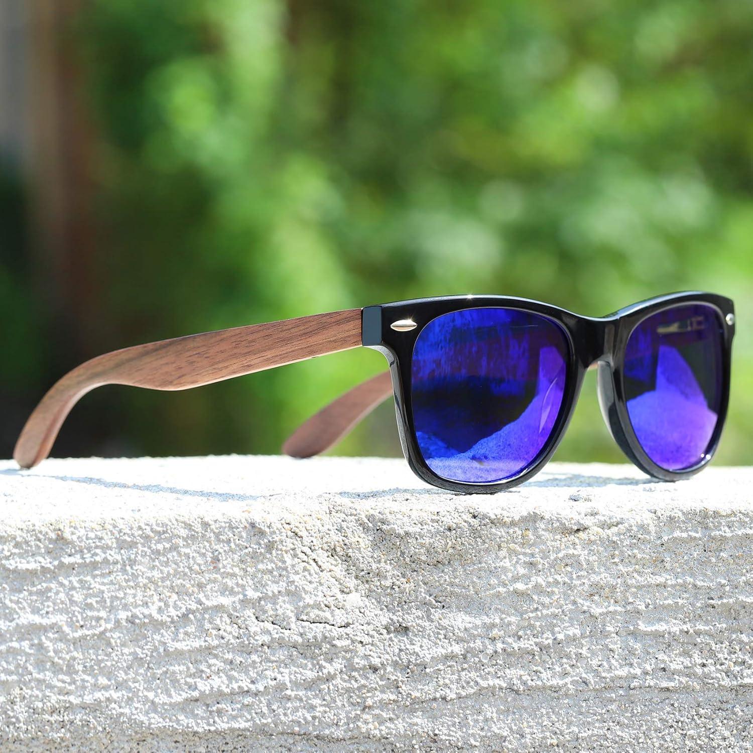 Gafas de sol de madera de nogal UV400 para hombres