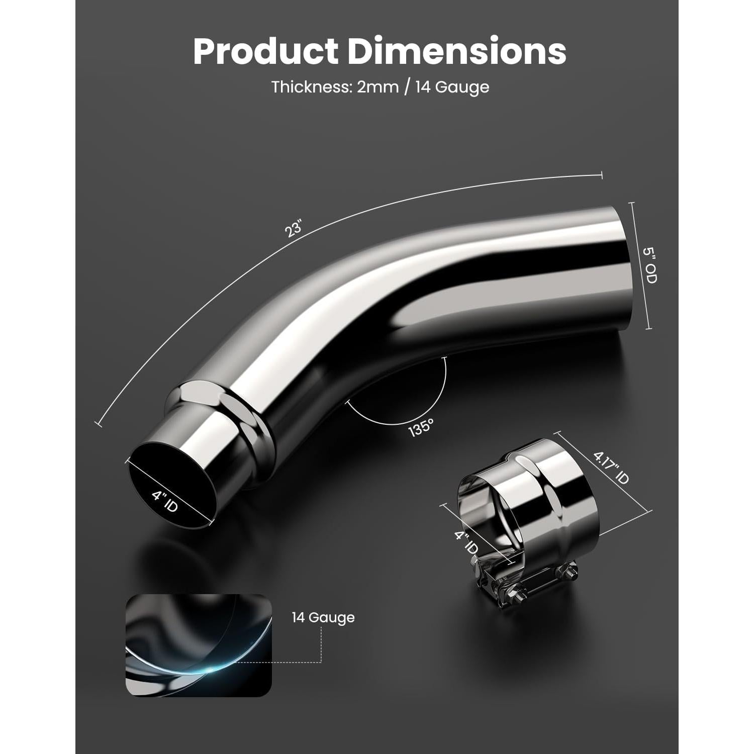 Punta de Escape Diesel JY PERFORMANCE 4" a 5" Cromada 58.42 cm