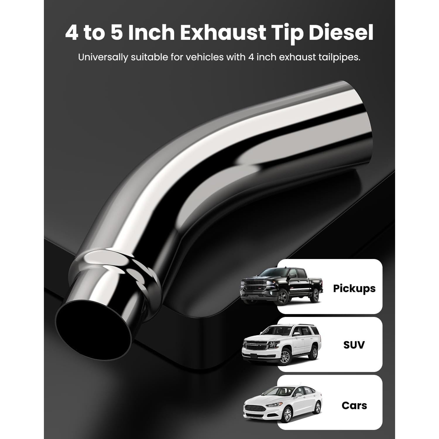 Punta de Escape Diesel JY PERFORMANCE 4" a 5" Cromada 58.42 cm