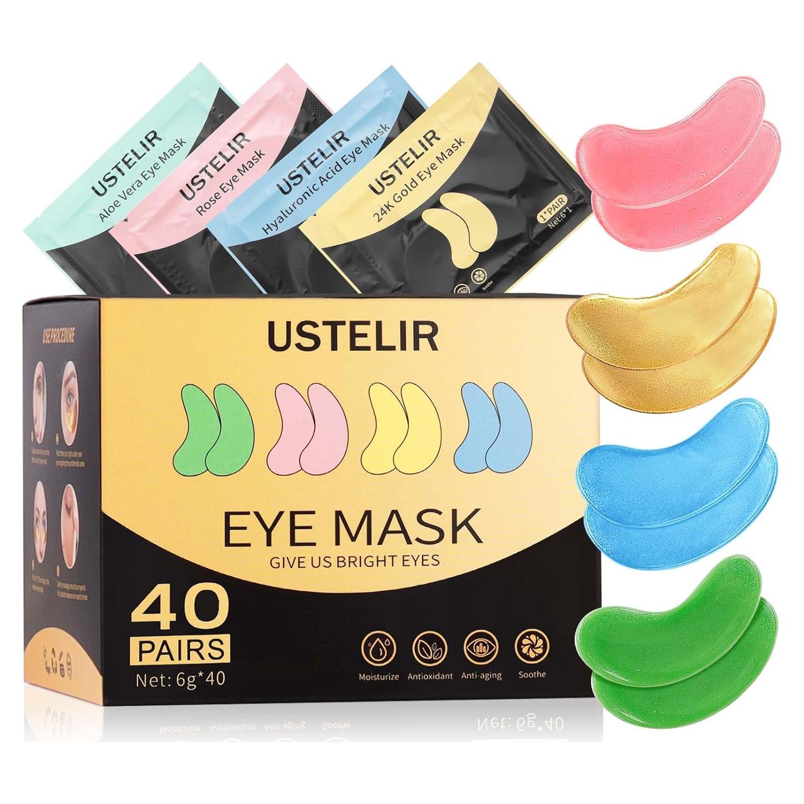 Parche para Ojos USTELIR 40 Pares Oro Ácido Hialurónico