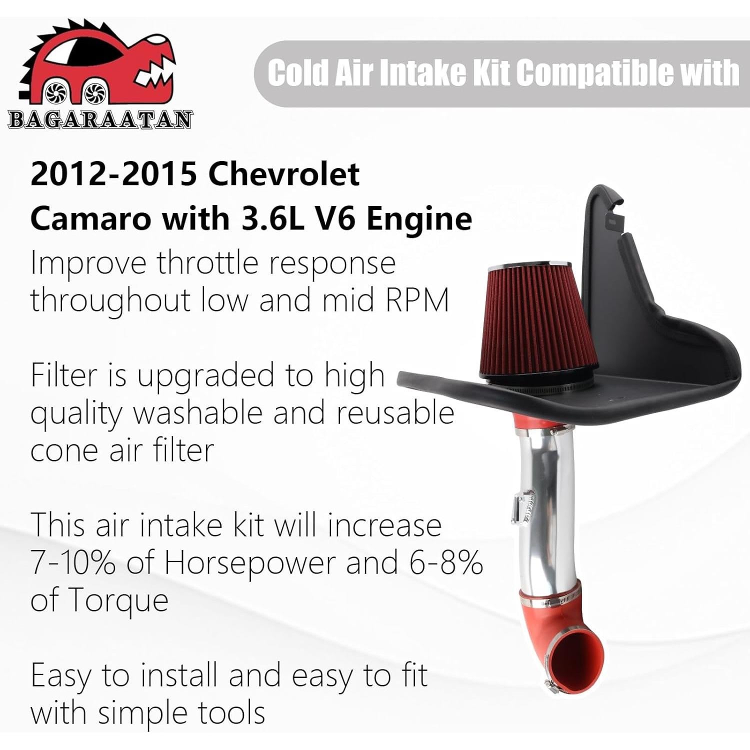 Sistema de admisión de aire frío BAGARAATAN DR14-SL-RD 3.6L V6