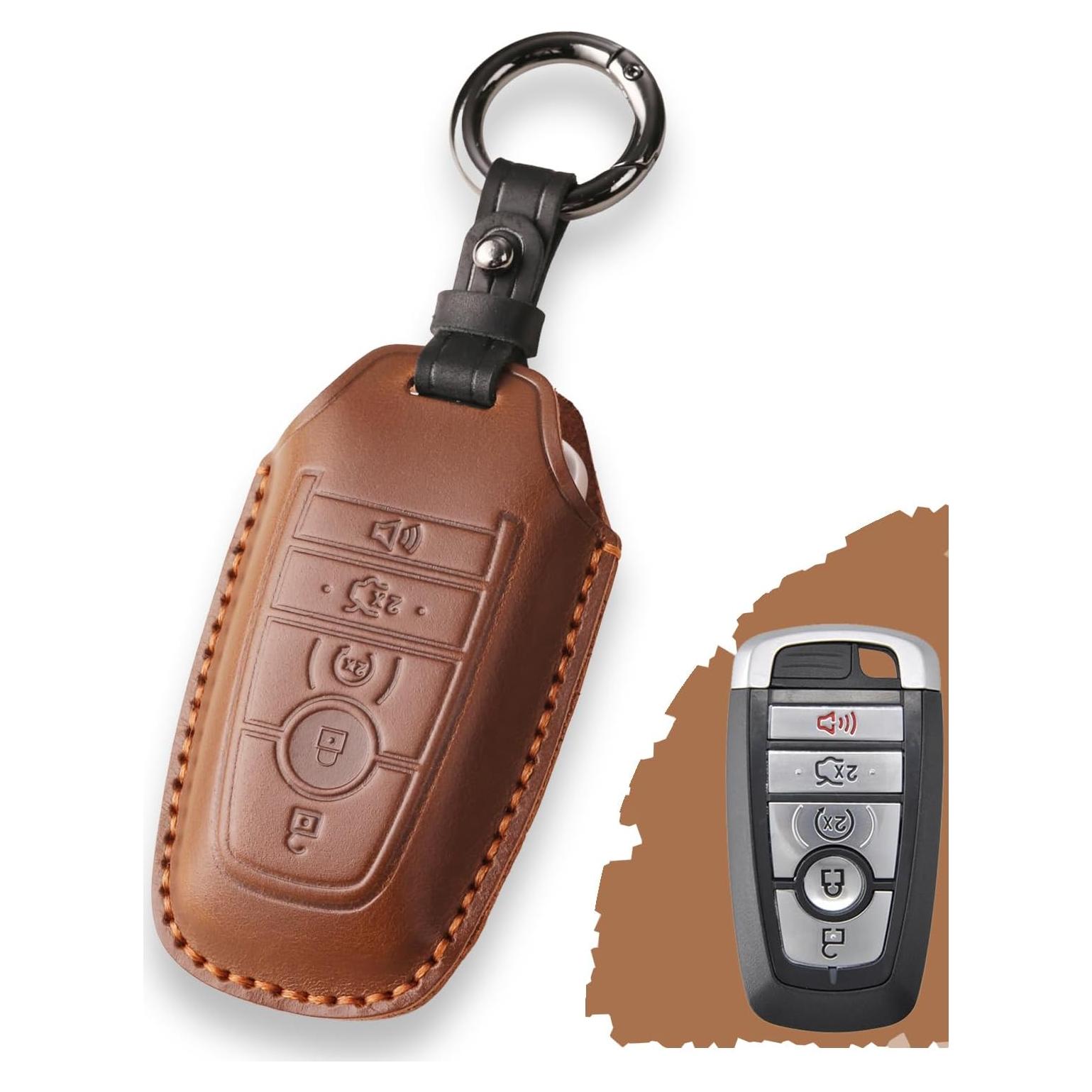 Cubierta de Llavero de Cuero OOKZuckle para Ford Lincoln - Marrón Vintage