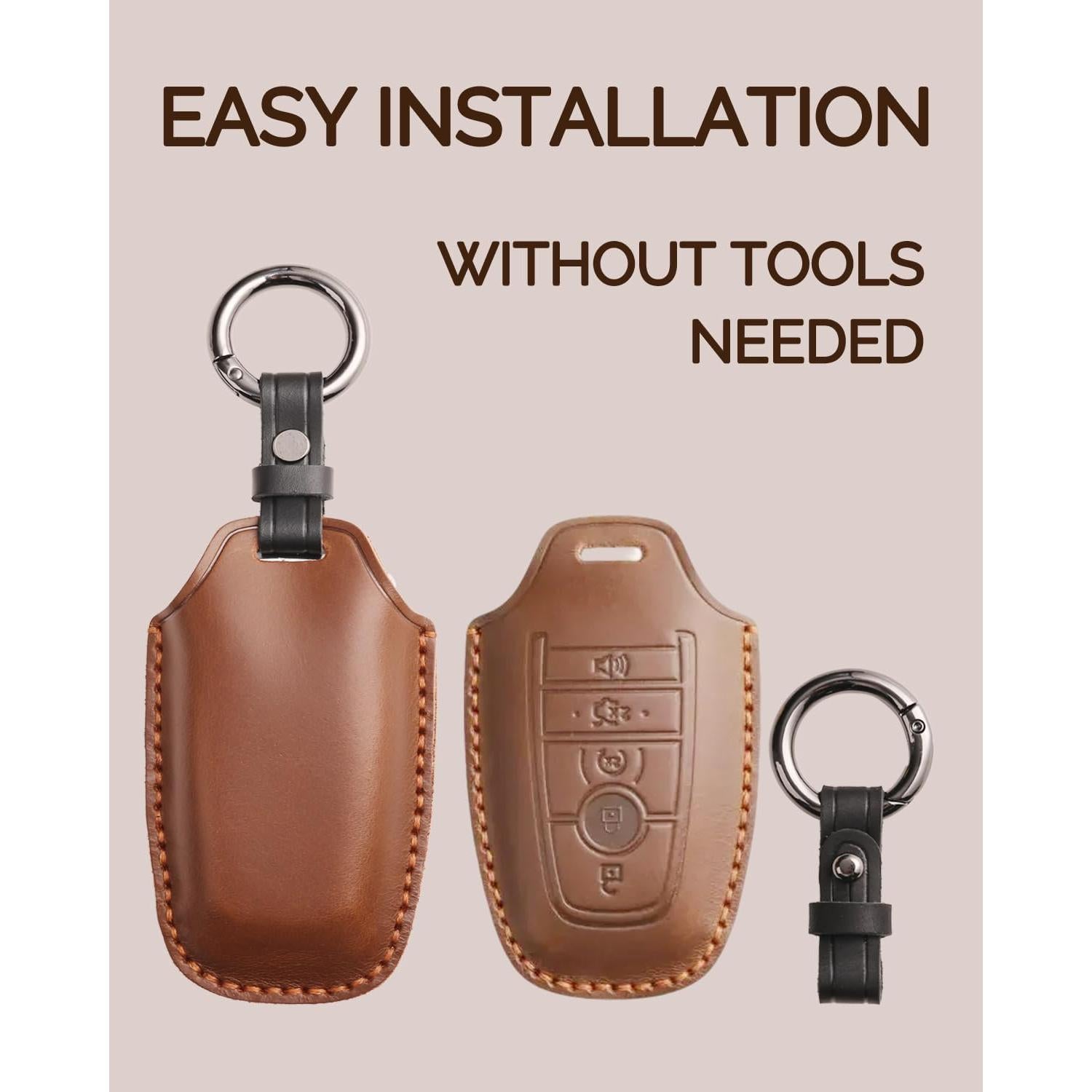 Cubierta de Llavero de Cuero OOKZuckle para Ford Lincoln - Marrón Vintage