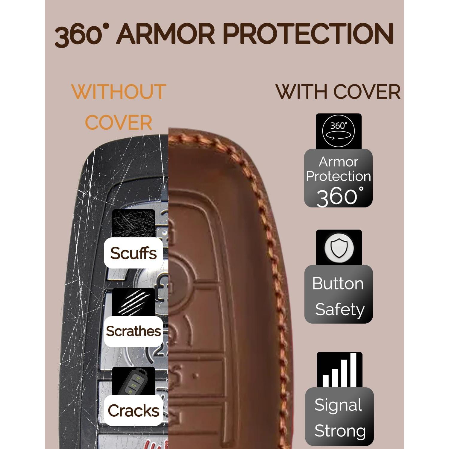 Cubierta de Llavero de Cuero OOKZuckle para Ford Lincoln - Marrón Vintage