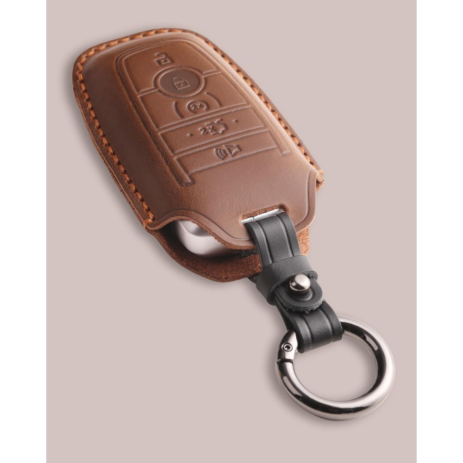 Cubierta de Llavero de Cuero OOKZuckle para Ford Lincoln - Marrón Vintage