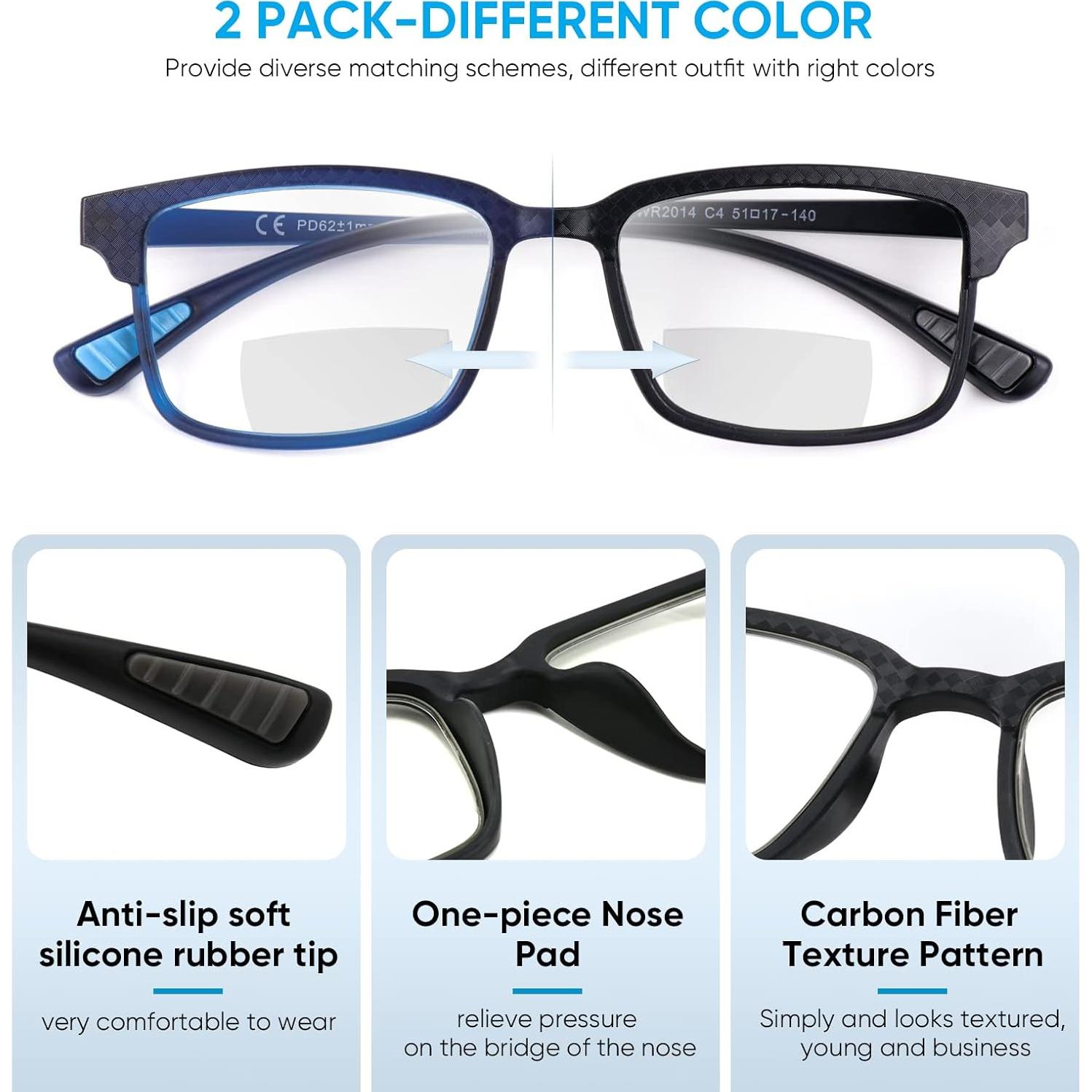 Gafas de Lectura Bifocales CARA 2.5x Negro Azul Paquete 2