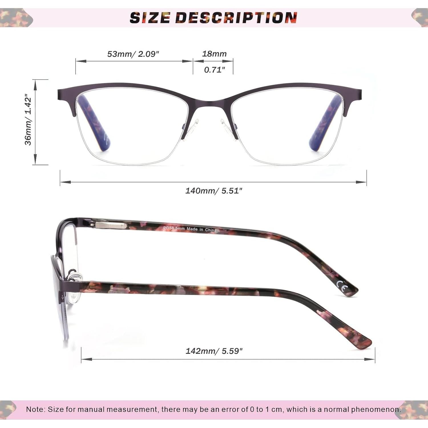 Gafas de lectura multifocal Missfive 1.5x púrpura con estuche