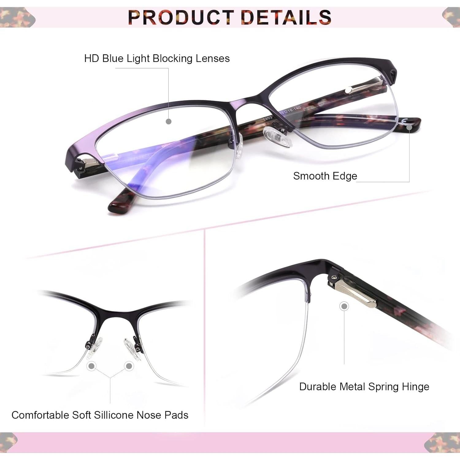 Gafas de lectura multifocal Missfive 2.5x púrpura con estuche