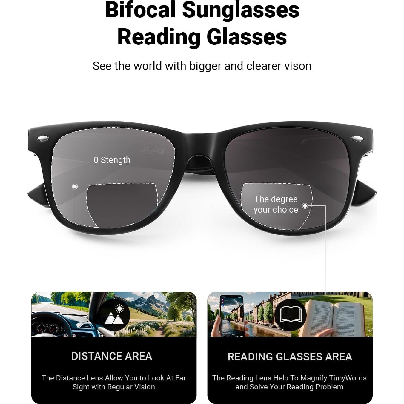 Gafas de Sol Bifocales LADEESSE UV400 3 Pack para Mujeres