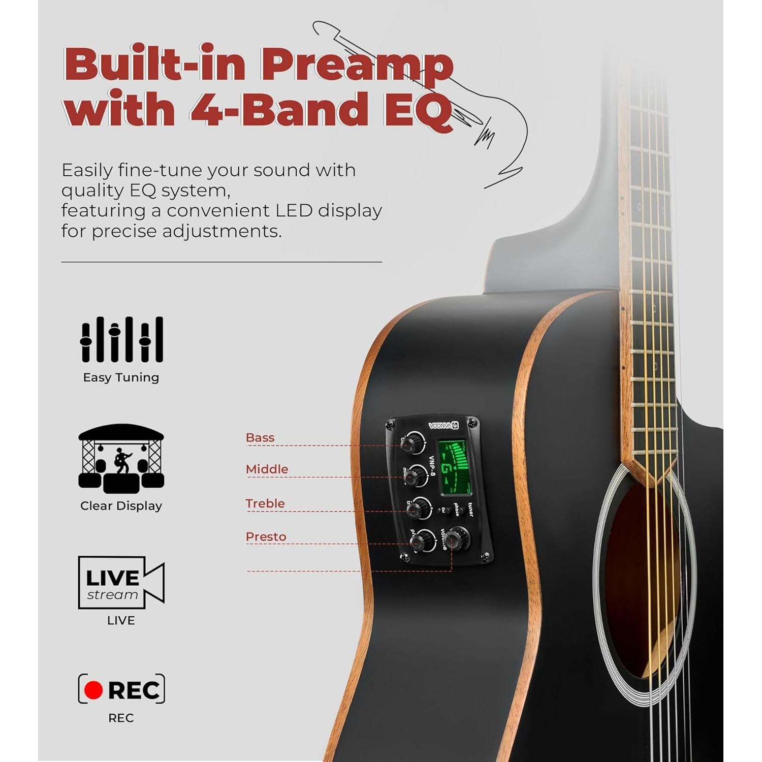 Guitarra Acústica Eléctrica Vangoa 3/4 para Principiantes