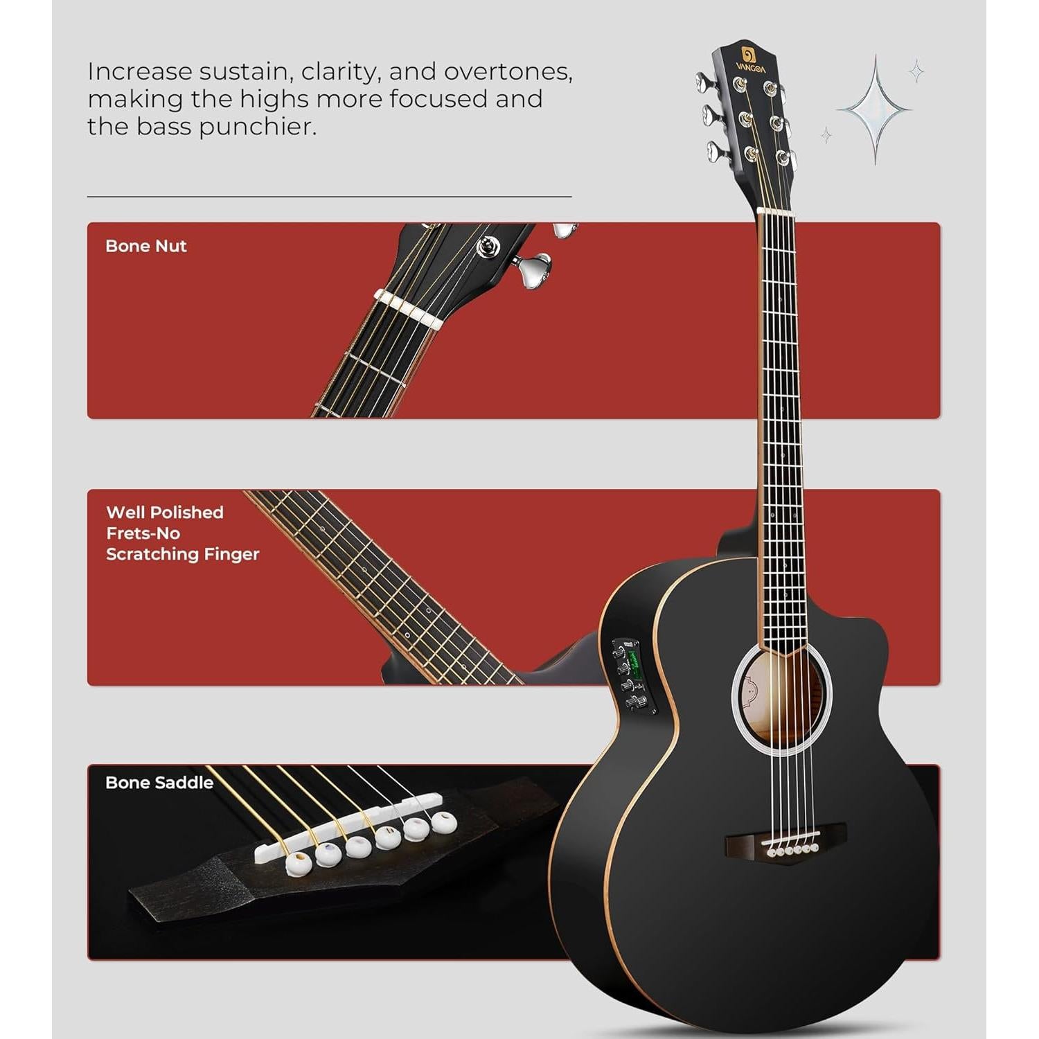 Guitarra Acústica Eléctrica Vangoa 3/4 para Principiantes