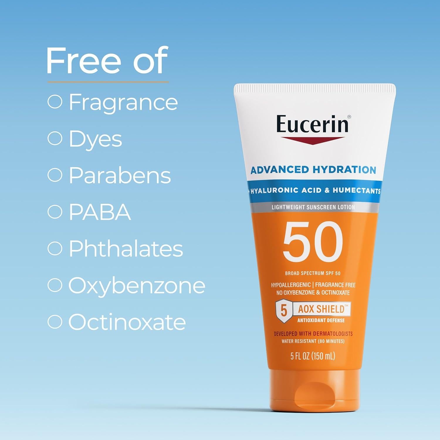 Loción Solar Eucerin SPF 50 con Ácido Hialurónico 150 ml