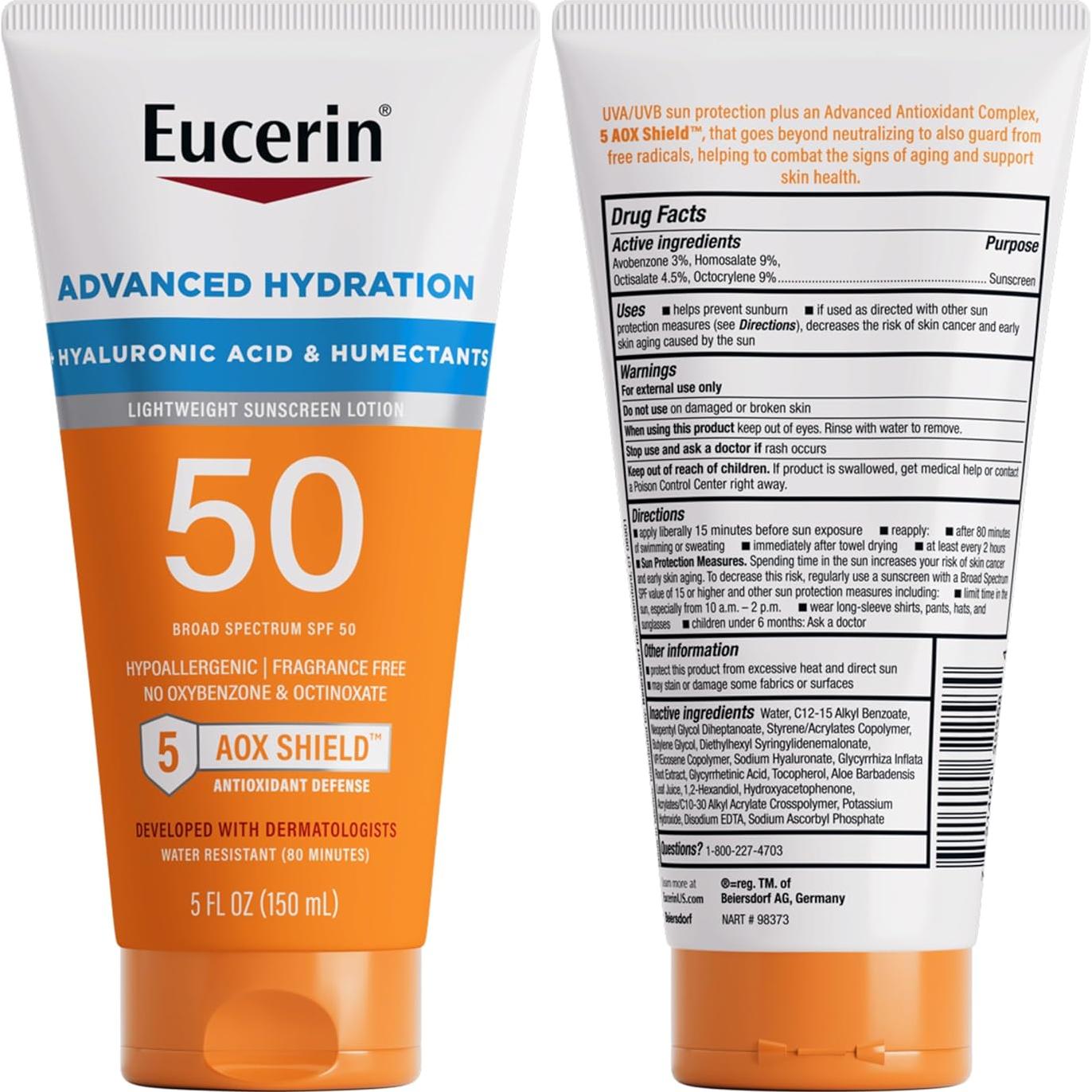 Loción Solar Eucerin SPF 50 con Ácido Hialurónico 150 ml