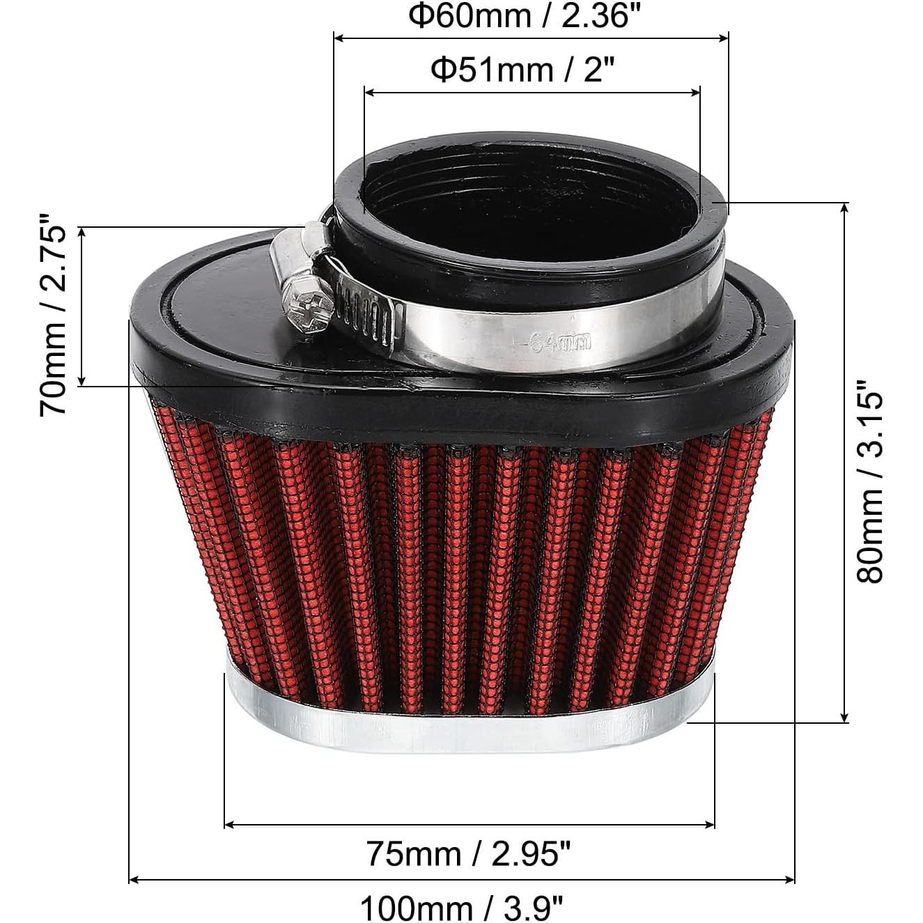 Filtro de Aire Universal PATIKIL 51mm Rojo para Motocicleta