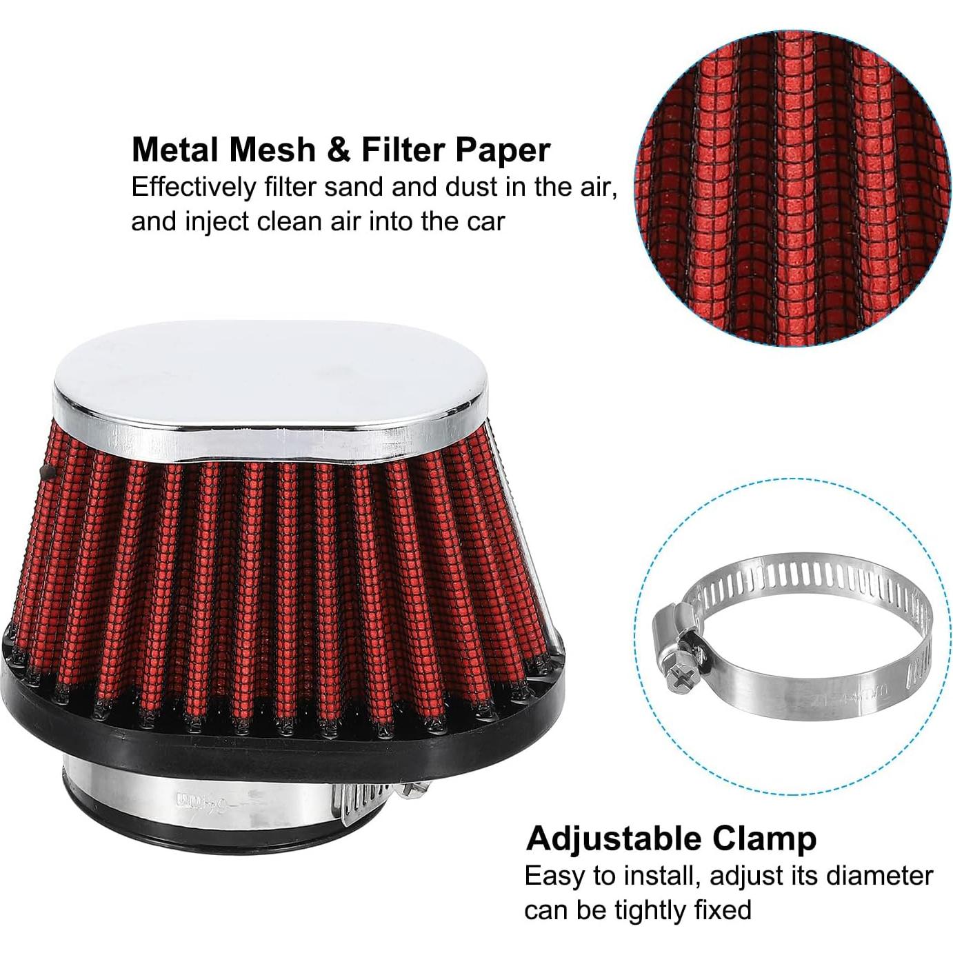 Filtro de Aire Universal PATIKIL 51mm Rojo para Motocicleta