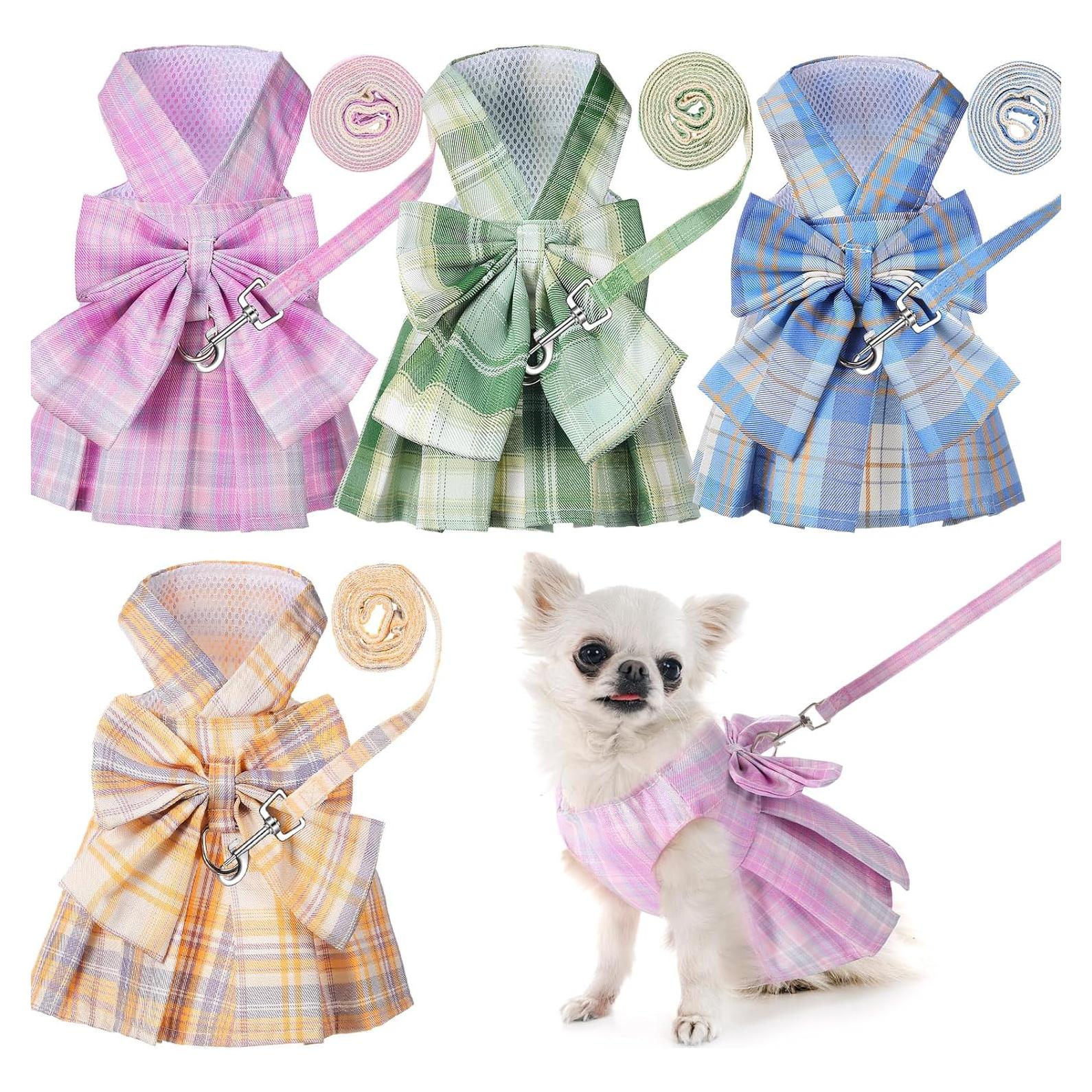 Conjunto de vestido a cuadros para perros Potchen 4 piezas XS