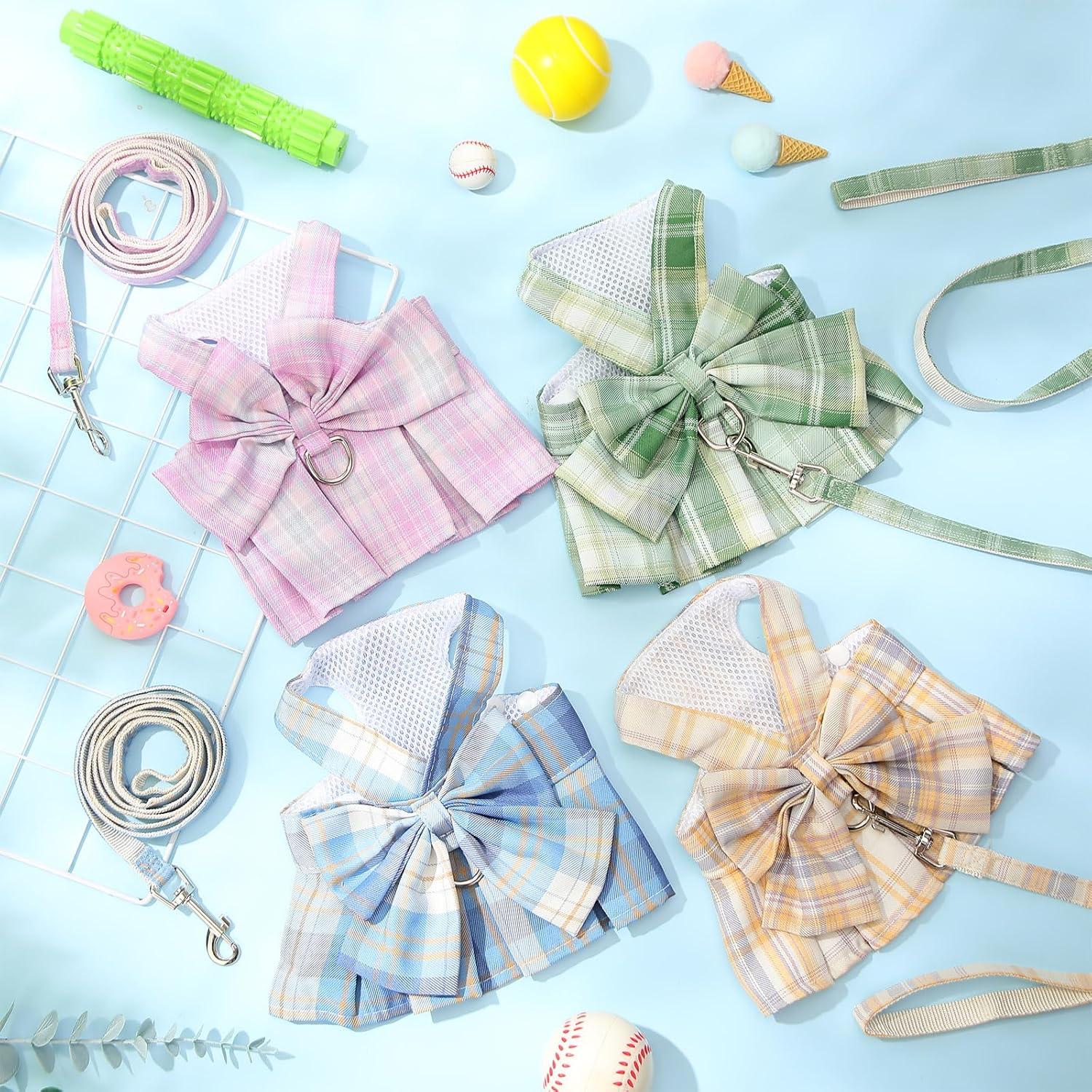 Conjunto de vestido a cuadros para perros Potchen 4 piezas XS