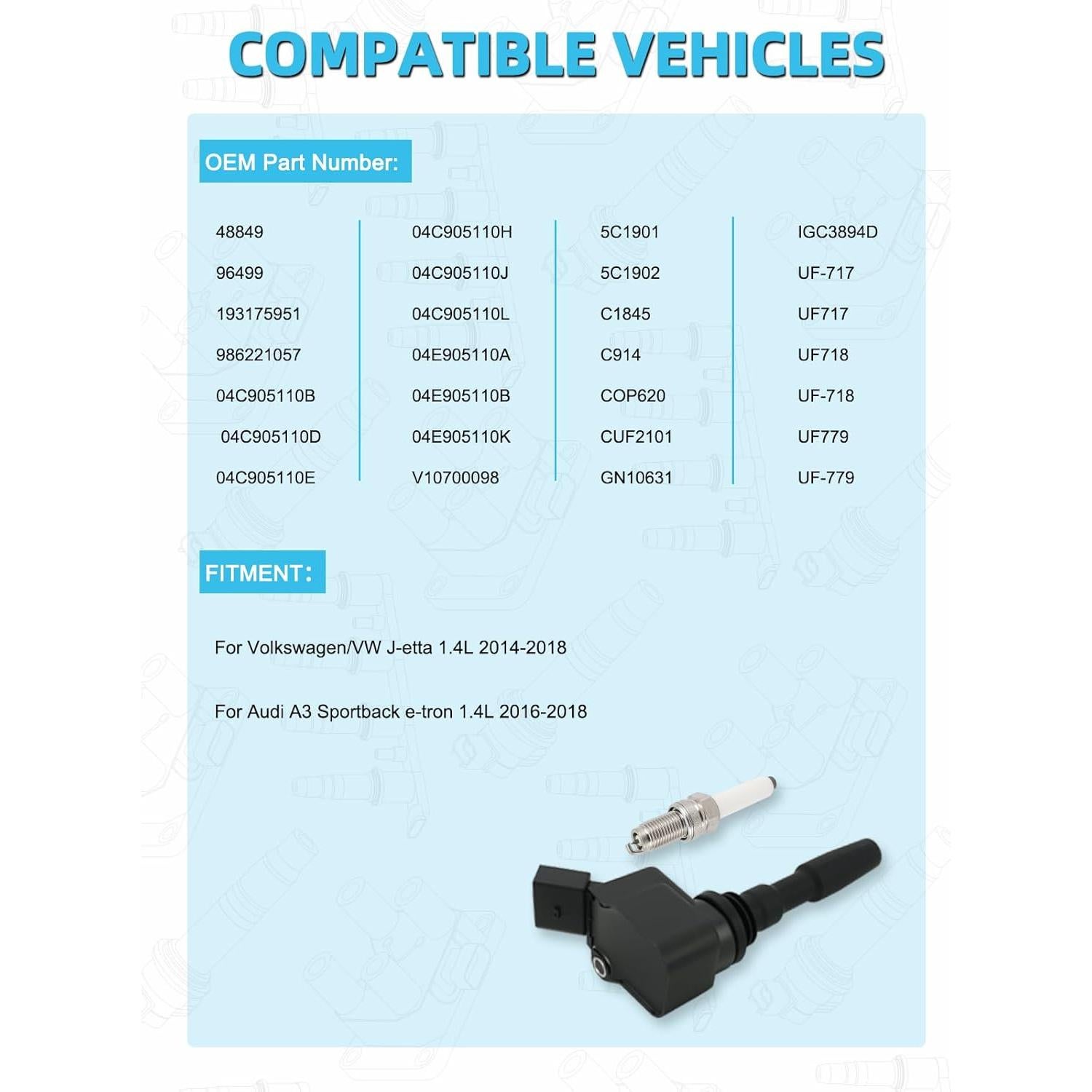Juego de 4 Bujías de Iridio TAUTOY UF717 para VW Jetta 1.4L