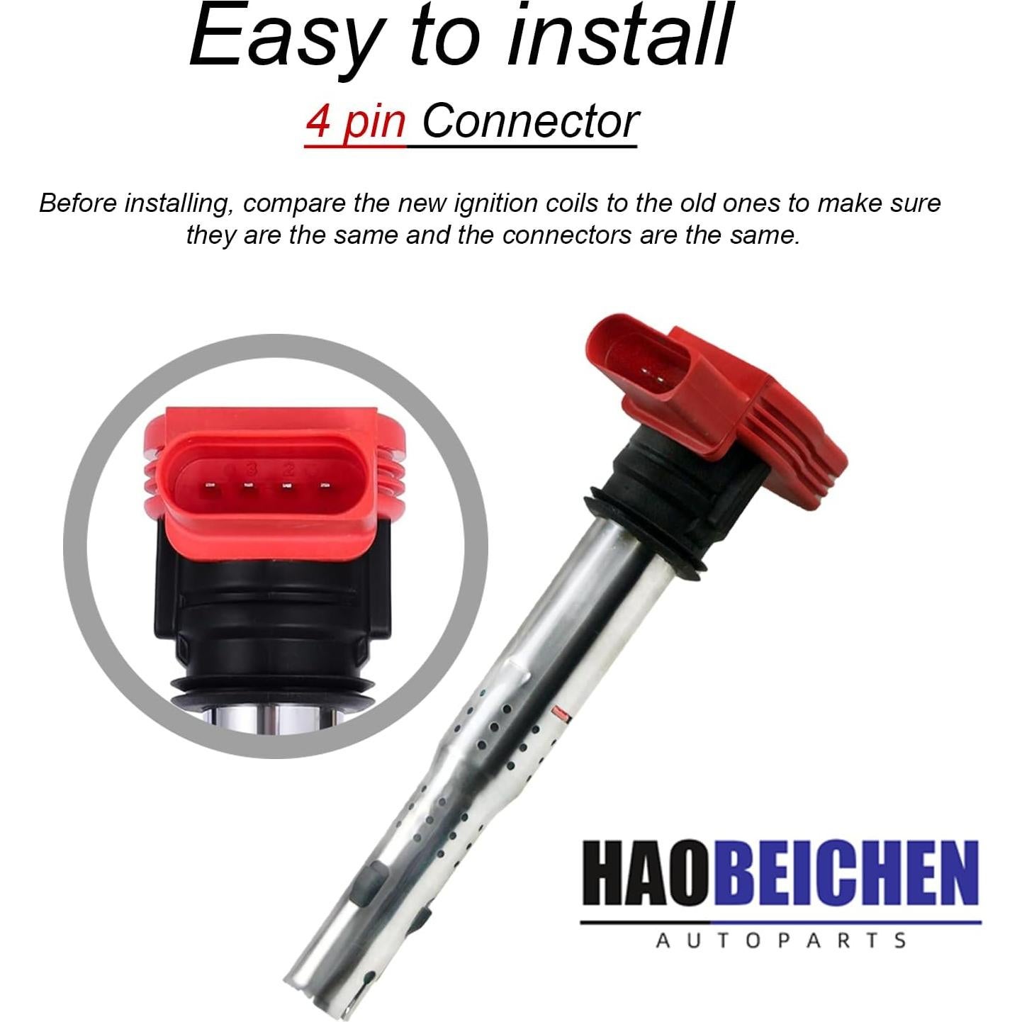 Juego de 4 Bobinas de Encendido HAOBEICHEN UF529 para Audi y VW