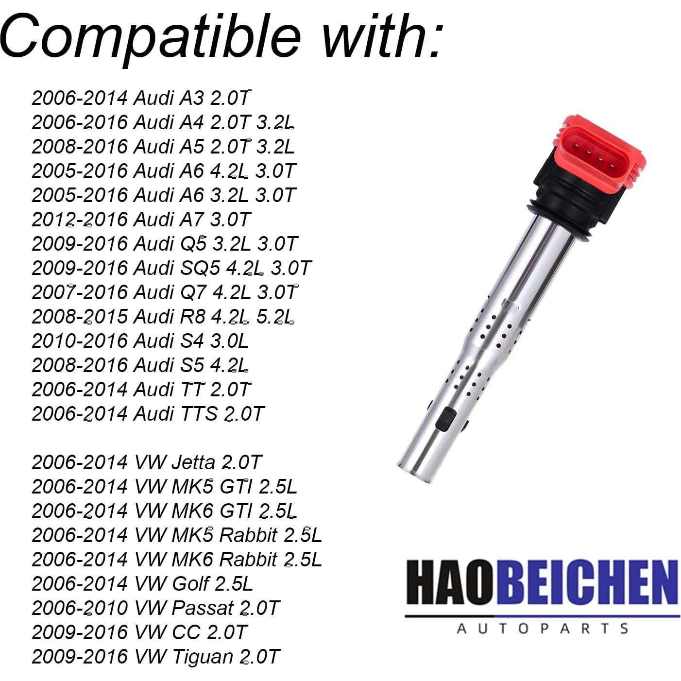 Juego de 4 Bobinas de Encendido HAOBEICHEN UF529 para Audi y VW