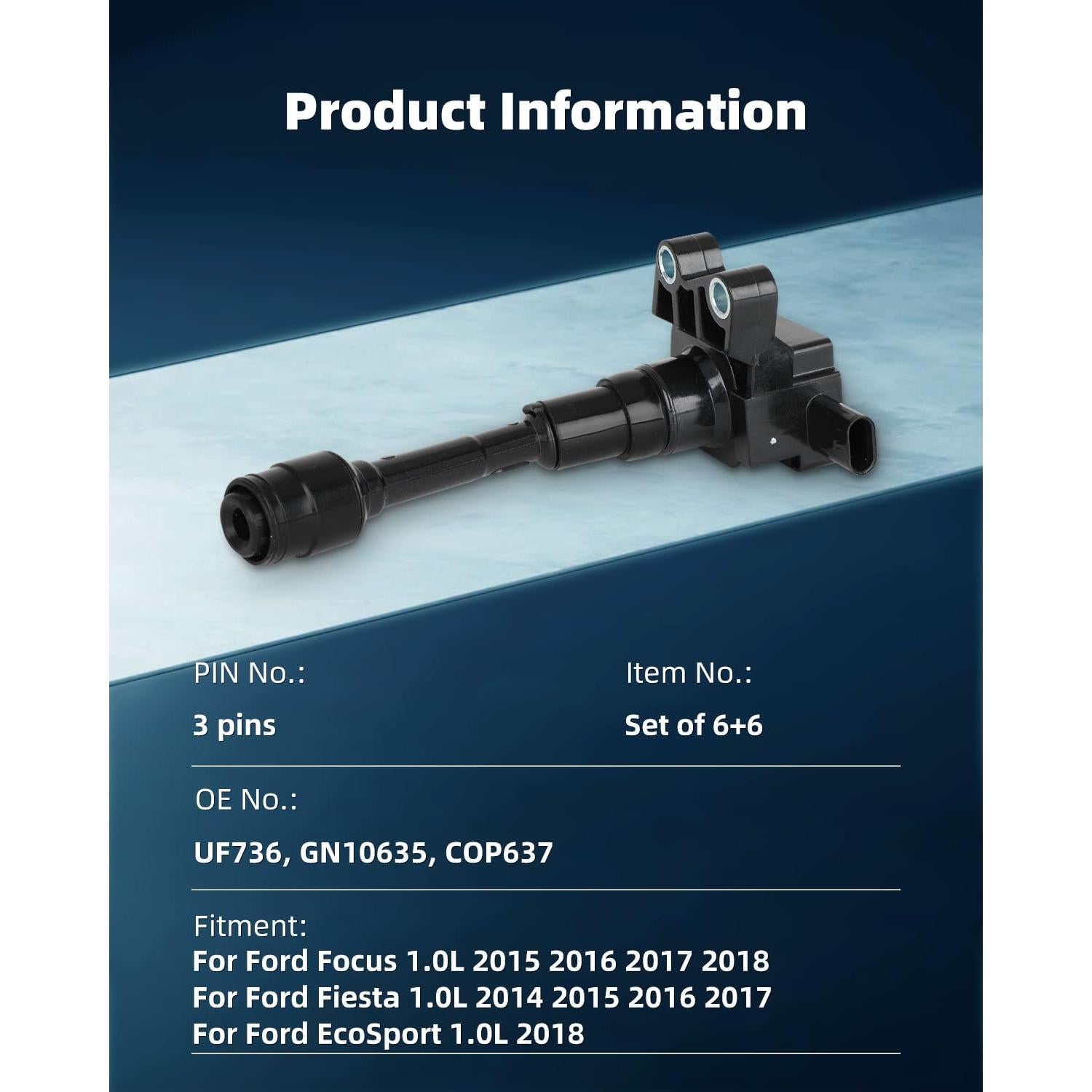 Bobinas de Encendido ECCPP UF736 + 3 Bujías Iridio para Ford