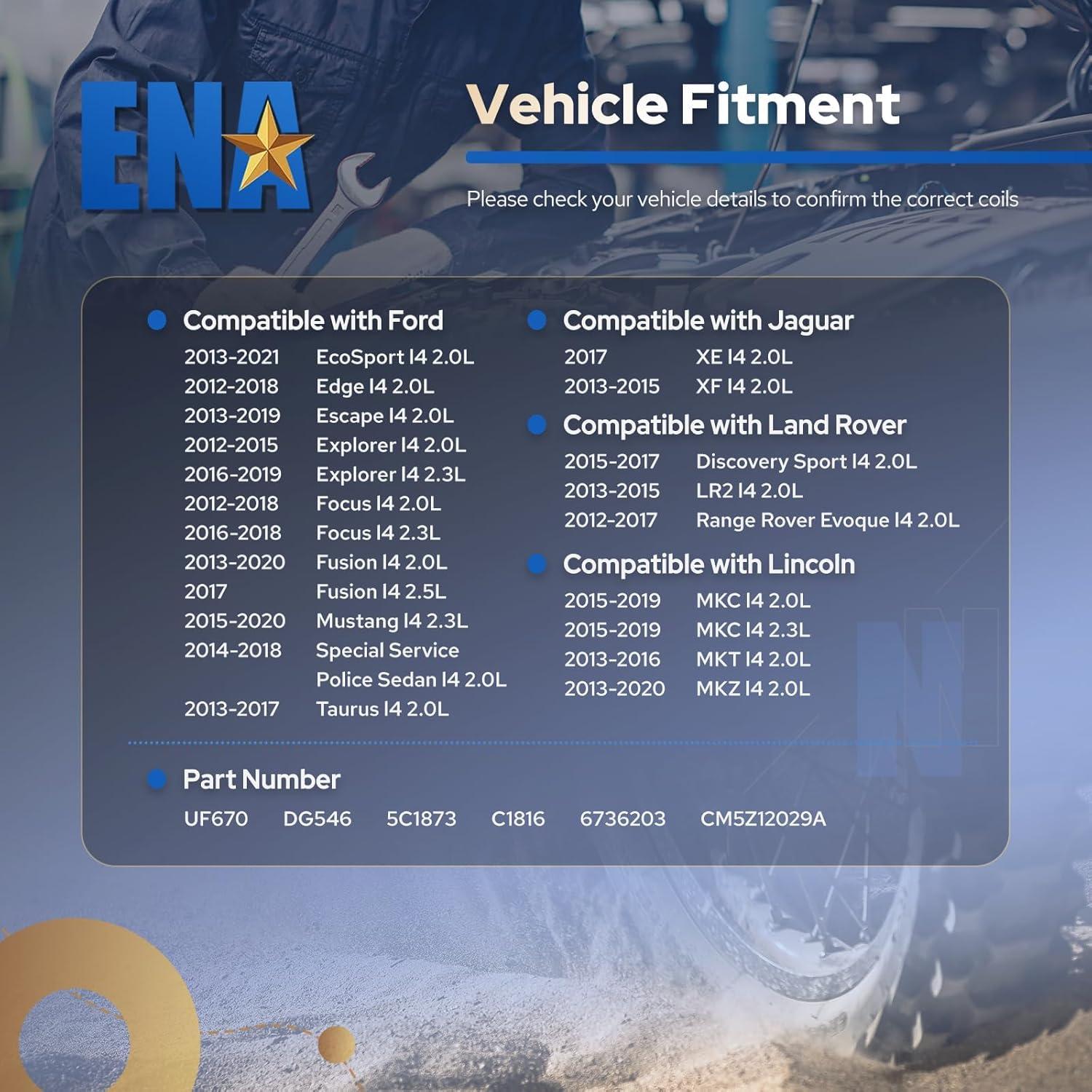 Juego de 4 Bobinas de Encendido ENA para Ford 2.0L L4