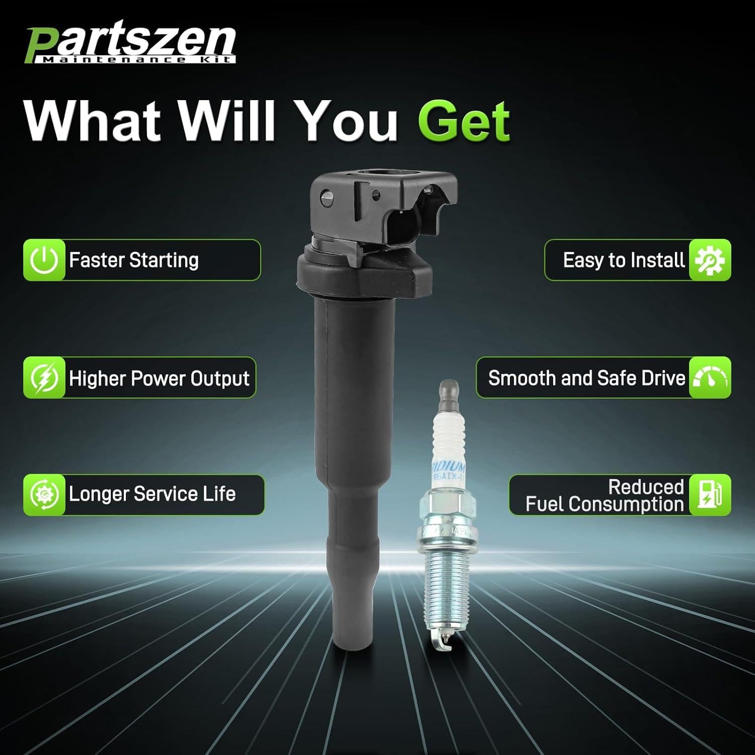 Juego de 4 Bobinas de Encendido y Bujía Iridio Partszen