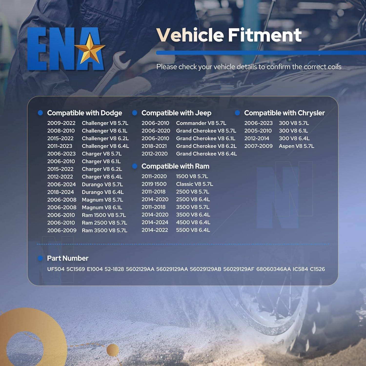 Juego de 8 Bobinas de Encendido ENA para Dodge Ram 5.7 V8