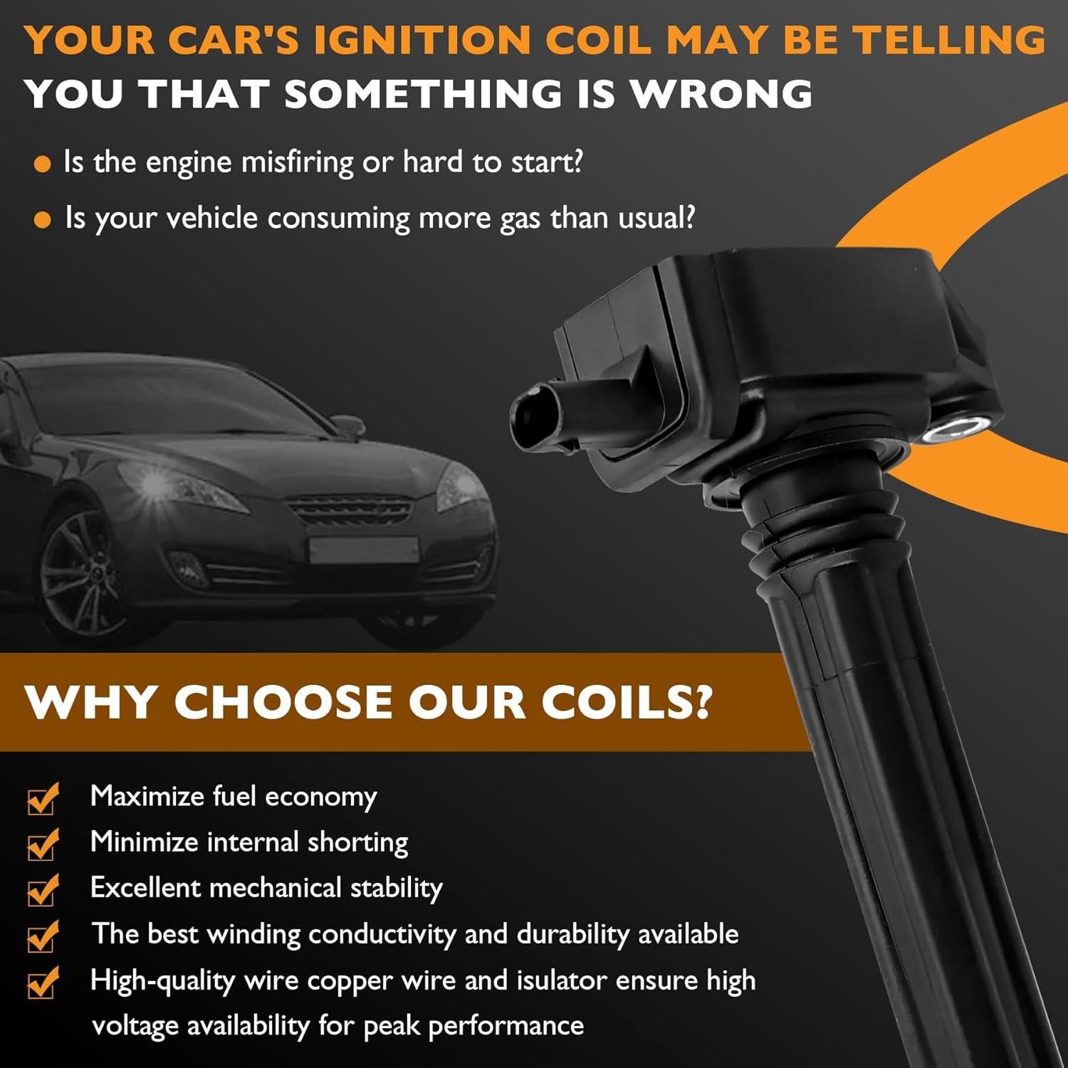 Paquete Bobinas de Encendido HQPASFY UF751 + 4 Bujías Iridio