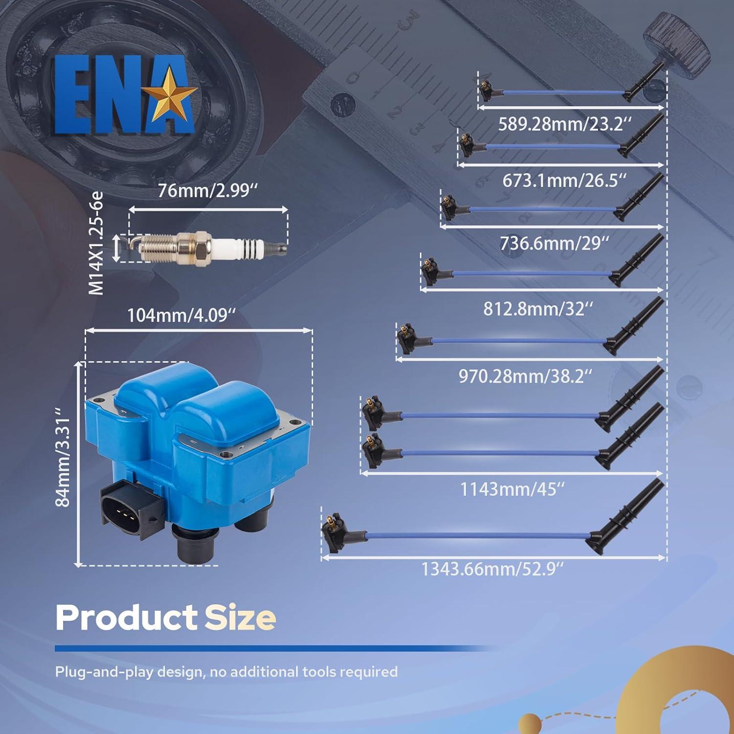 ENA Juego de 2 Bobinas de Encendido y 8 Bujías Platino para Ford