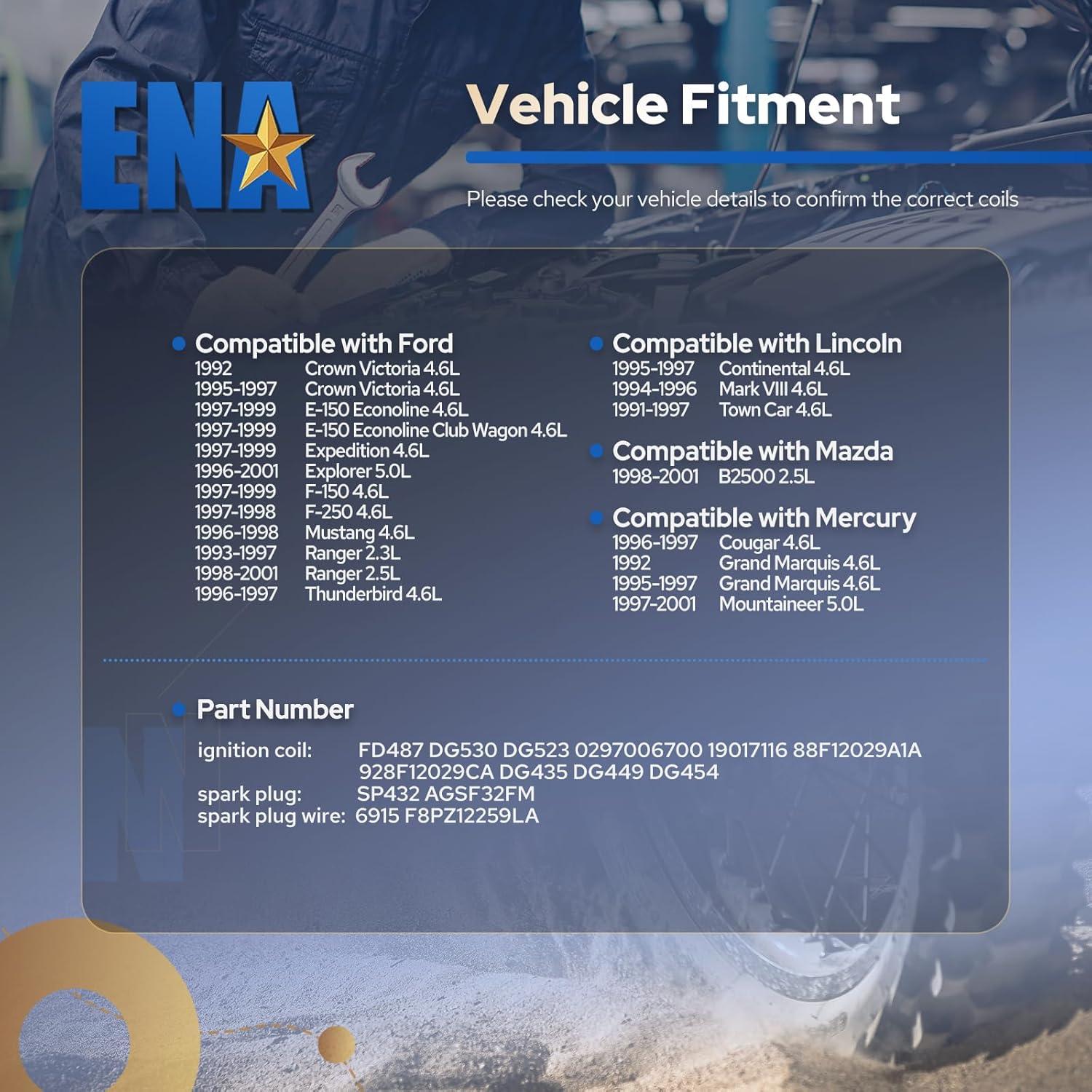 ENA Juego de 2 Bobinas de Encendido y 8 Bujías Platino para Ford