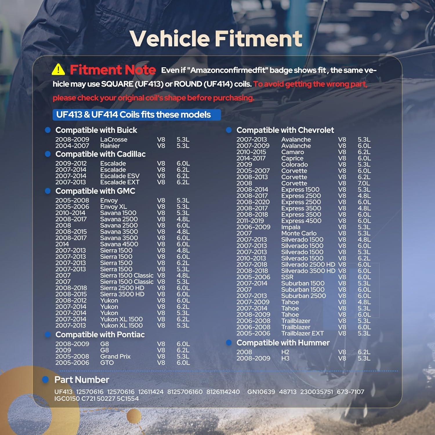 ENA Juego de 8 Bobinas de Encendido Cuadradas para Chevrolet y GMC