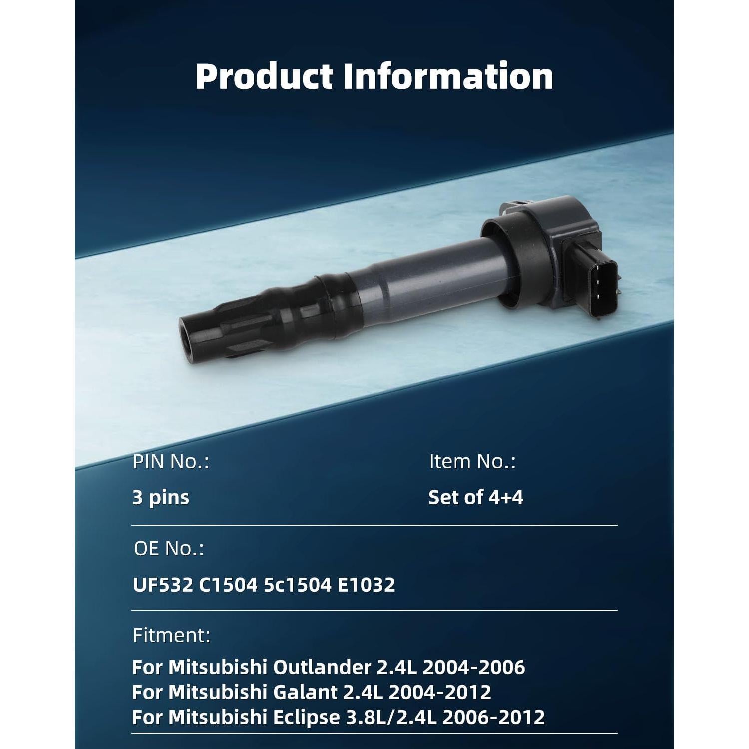 ECCPP 4 Bobinas de Encendido y 4 Bujías de Iridio UF532