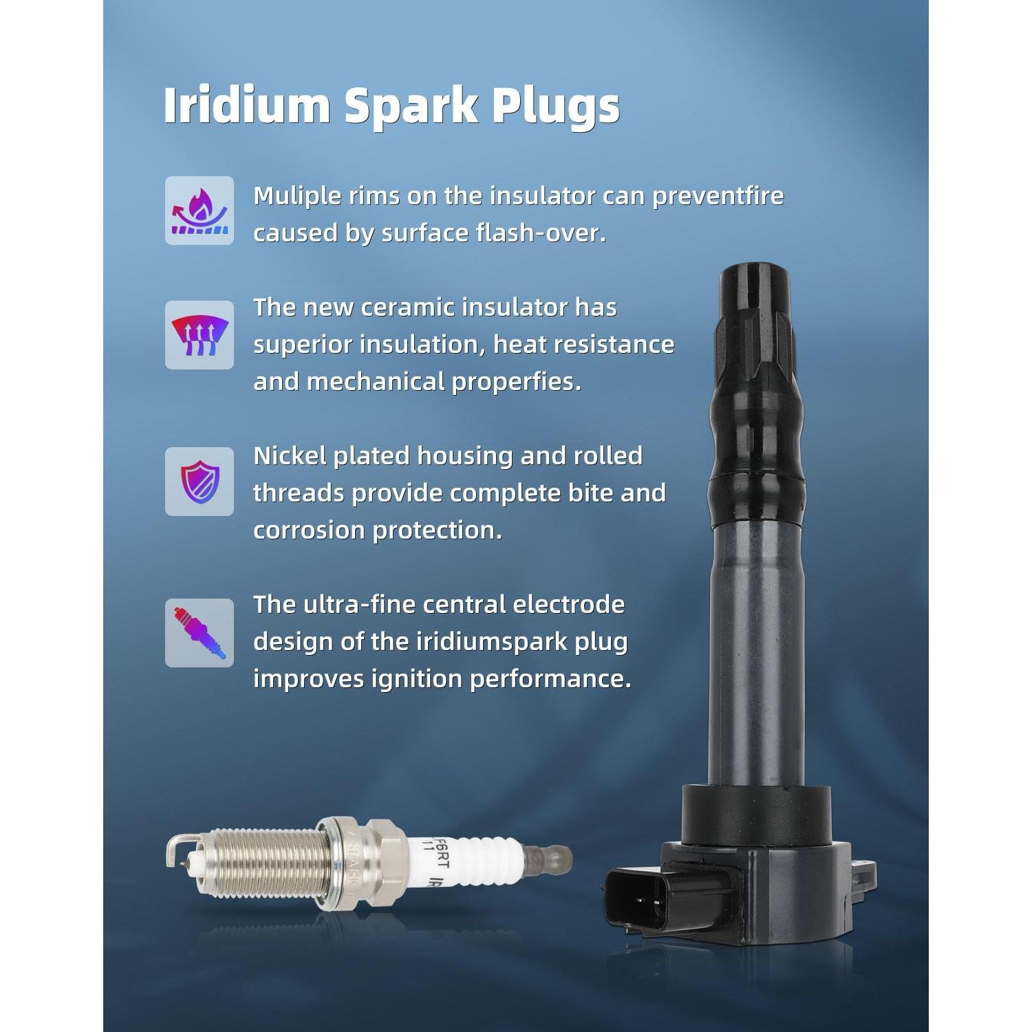 ECCPP 4 Bobinas de Encendido y 4 Bujías de Iridio UF532