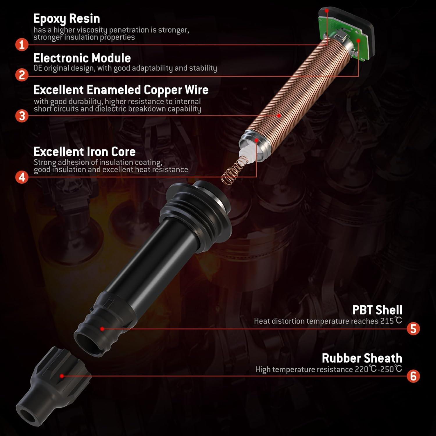 Juego de 4 Bobinas de Encendido y Bujías Iridio HYR UF582 para Honda Civic 1.8L