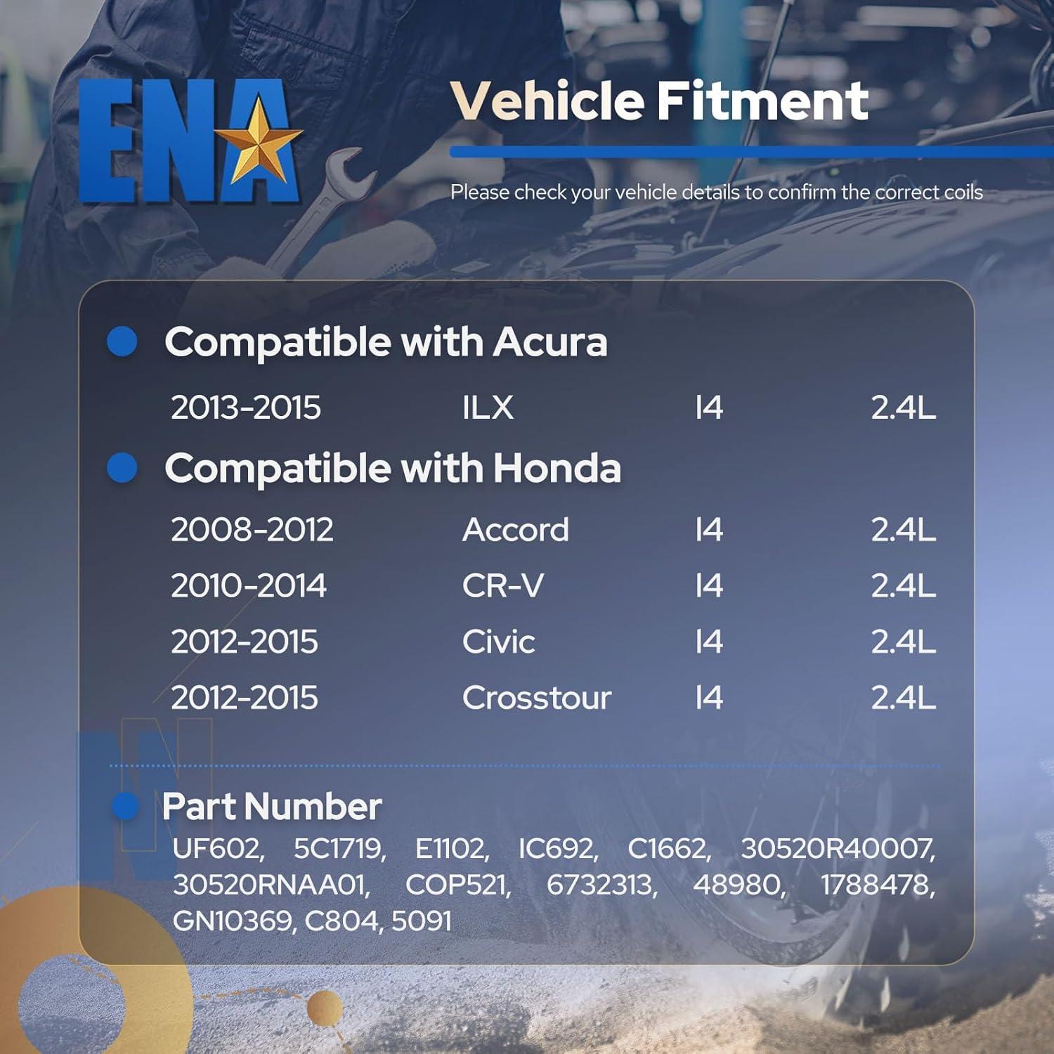 Juego de 4 Bobinas de Encendido ENA UF602 para Honda y Acura