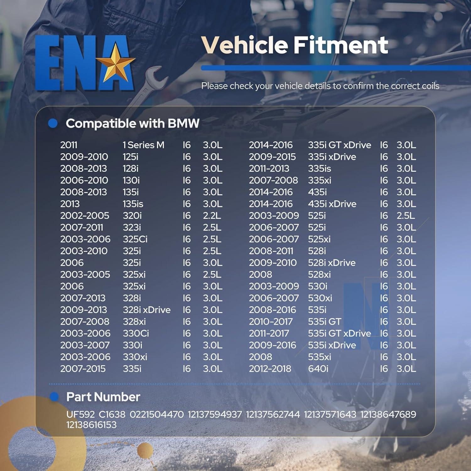 Juego de 6 Bobinas de Encendido ENA para BMW 128i 135i 335i