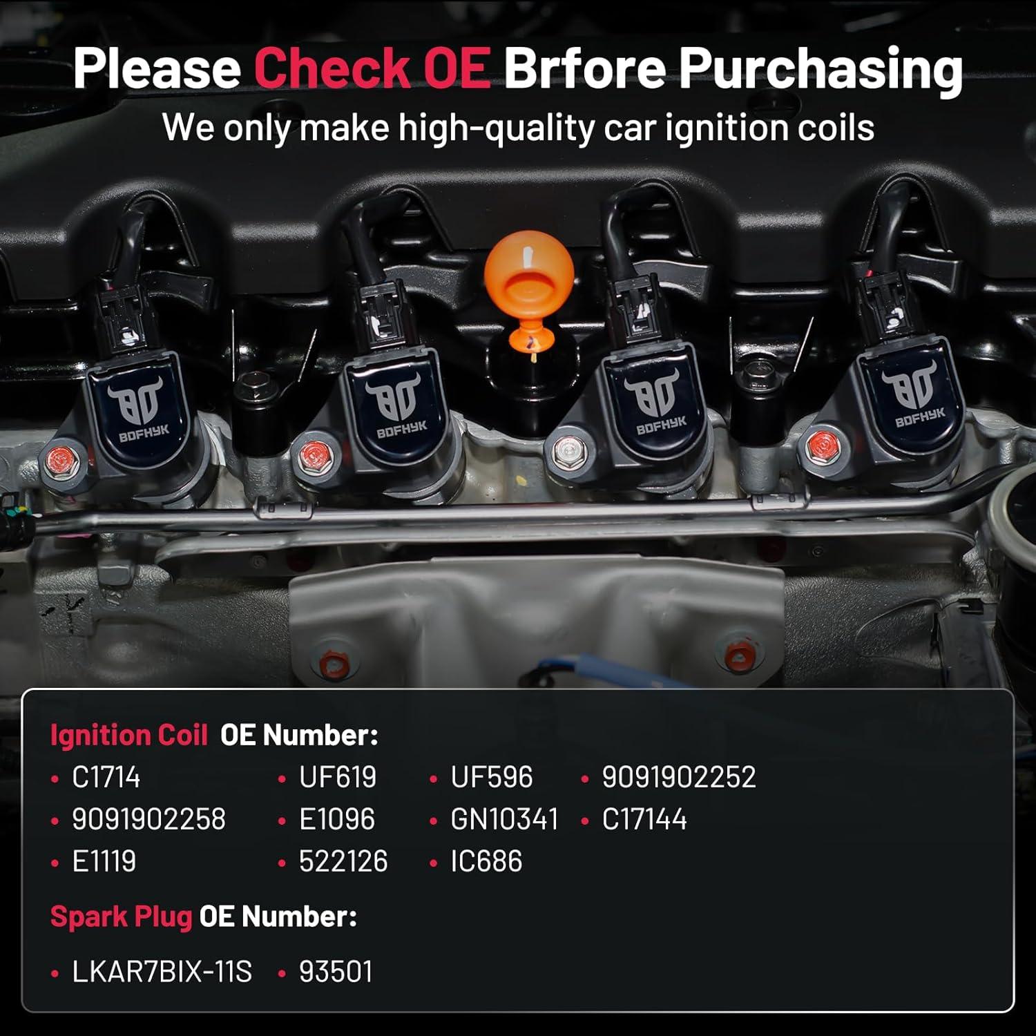 Juego de 4 Bobinas de Encendido UF596 y Bujías 93501 BDFHYK