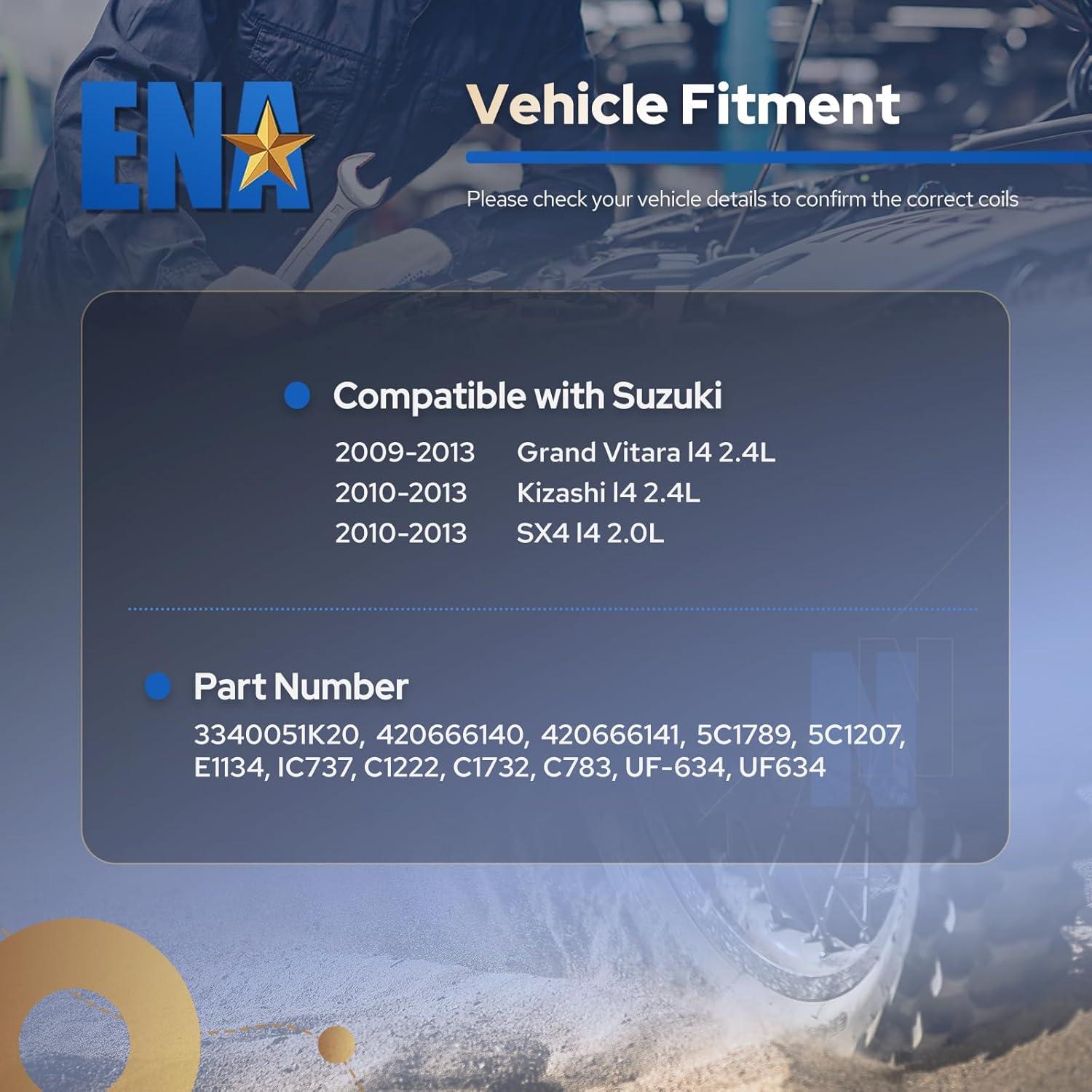 Juego de 4 Bobinas de Encendido ENA para Suzuki 2.0L y 2.4L