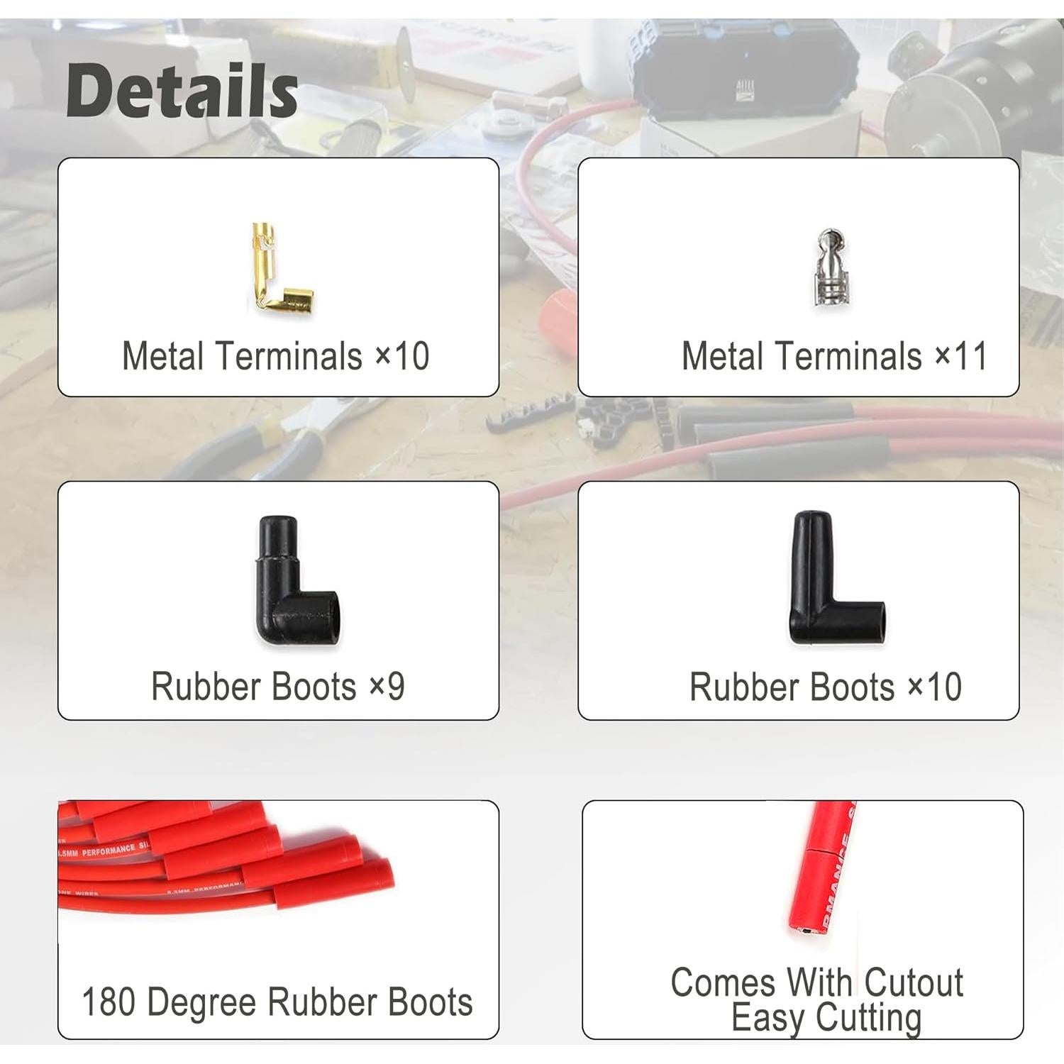 Juego de Cables de Bujía Universal 8.5mm YUANCHINB HEI Rojas