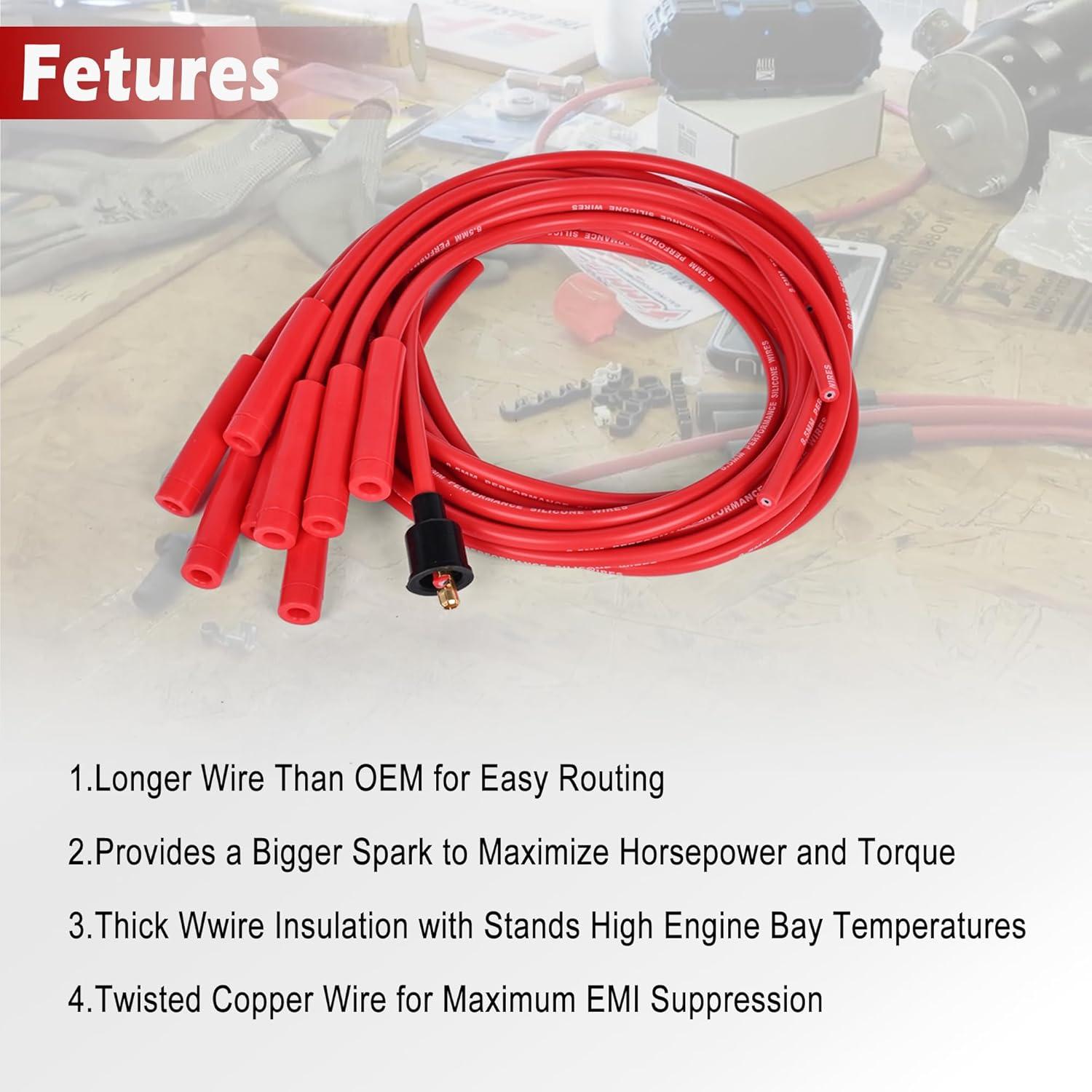 Juego de Cables de Bujía Universal 8.5mm YUANCHINB HEI Rojas