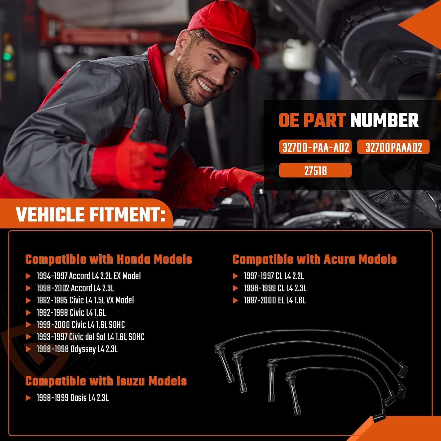 Juego de Cables de Bujía GEARCESS ACPOE01367-GC para Honda y Acura