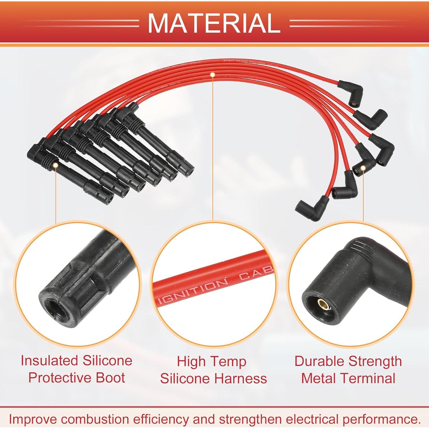 Cables de Bujía de Encendido ACROPIX 7mm Rojo - Paquete de 6