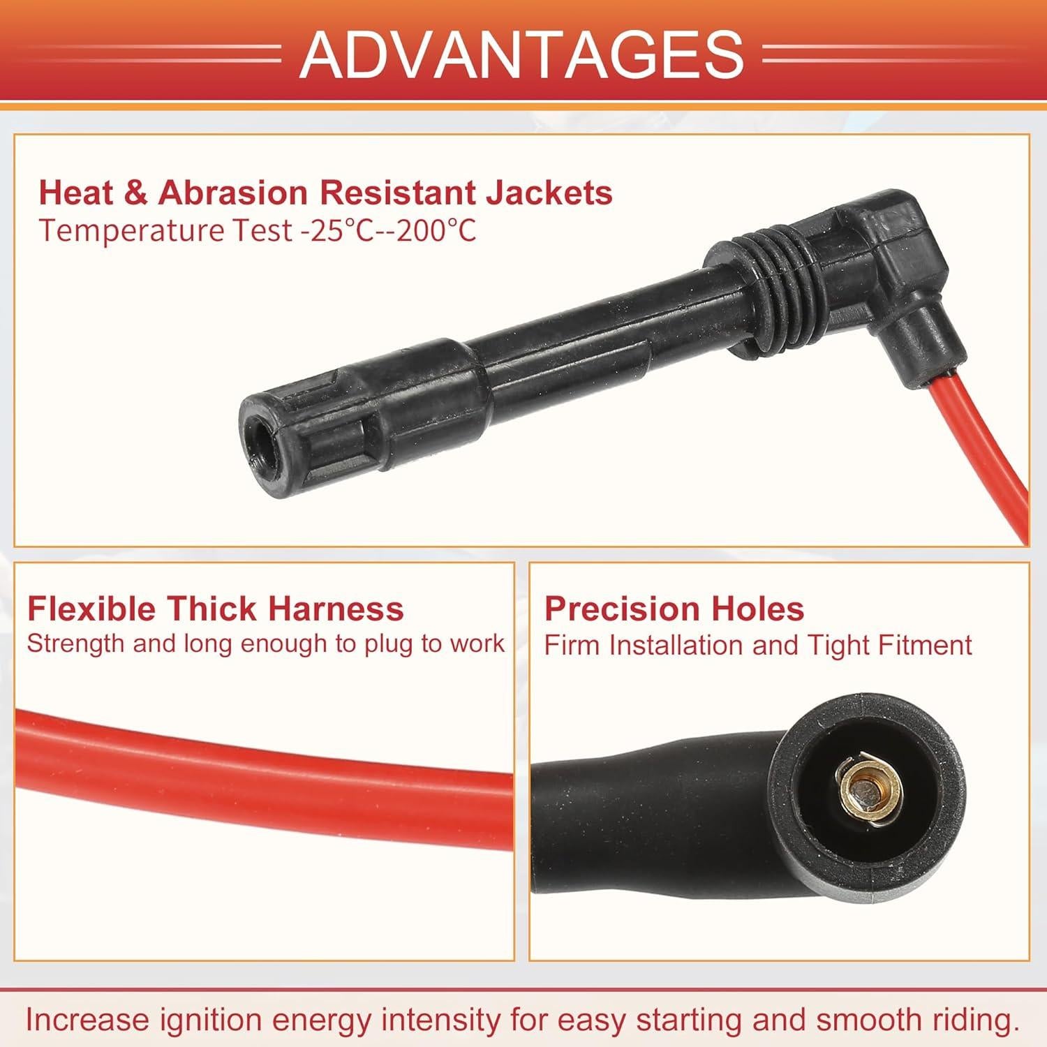 Cables de Bujía de Encendido ACROPIX 7mm Rojo - Paquete de 6