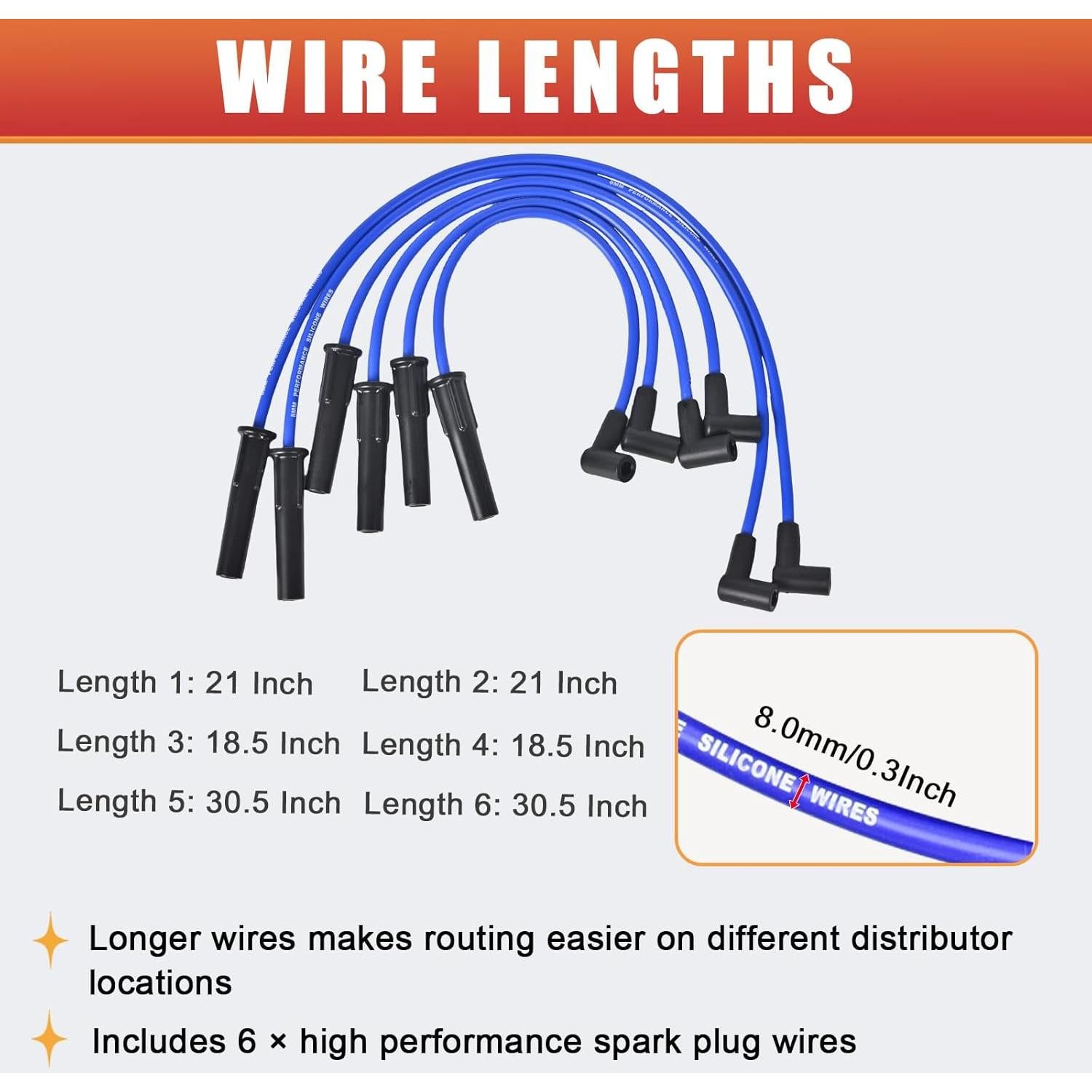 Juego de Cables de Bujía Silicona RLP 8mm Azul para Ford 6 Cilindros