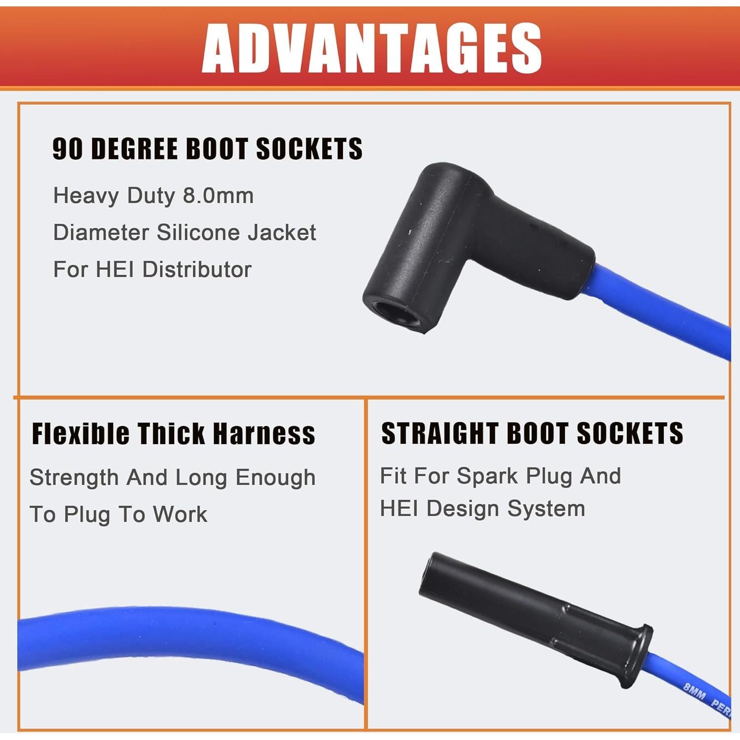 Juego de Cables de Bujía Silicona RLP 8mm Azul para Ford 6 Cilindros