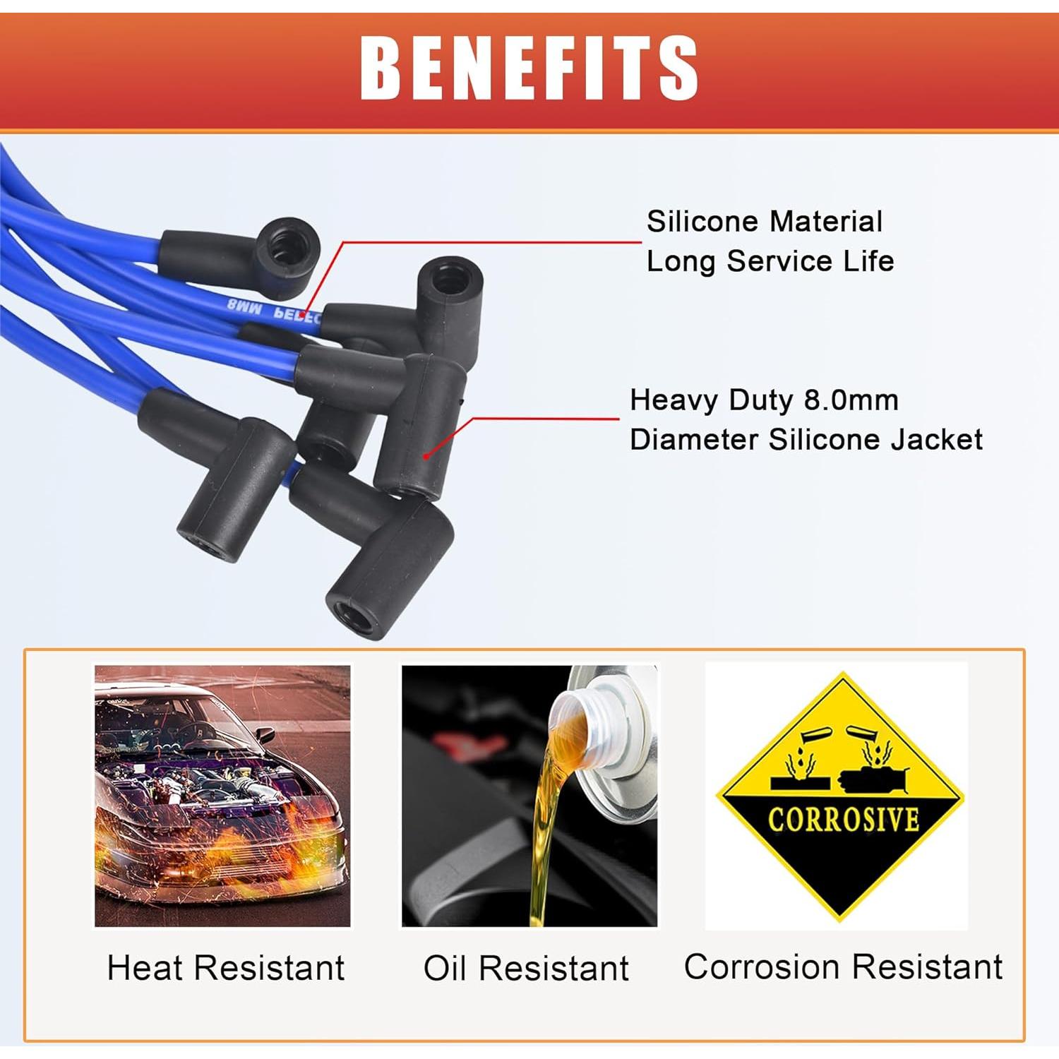 Juego de Cables de Bujía Silicona RLP 8mm Azul para Ford 6 Cilindros