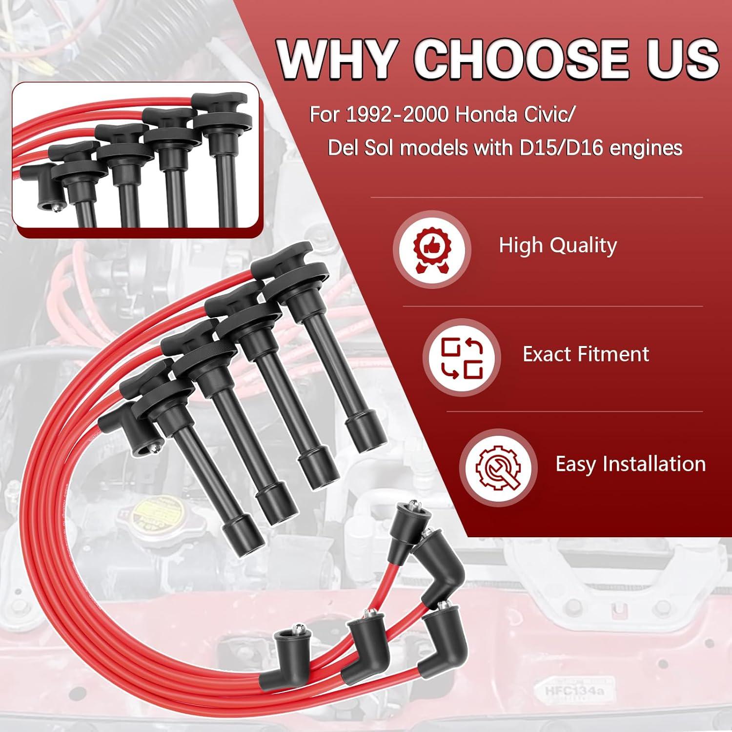 Cables de Bujía BEATURE 10.5mm para Honda Civic Del Sol 1992-2000