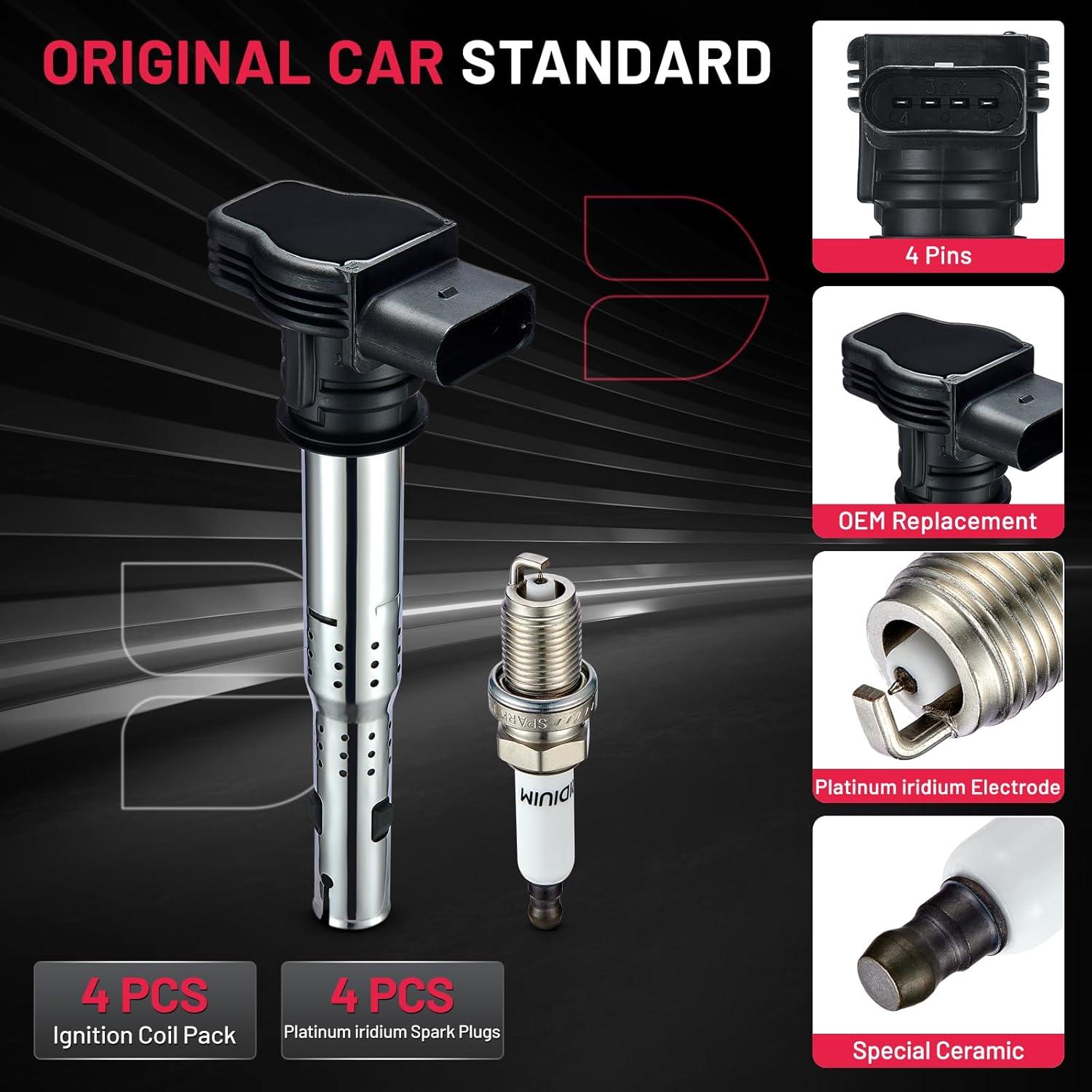 Bobinas de Encendido y Bujías de Iridio BDFHYK 4 Piezas UF575 PFR7S8EG