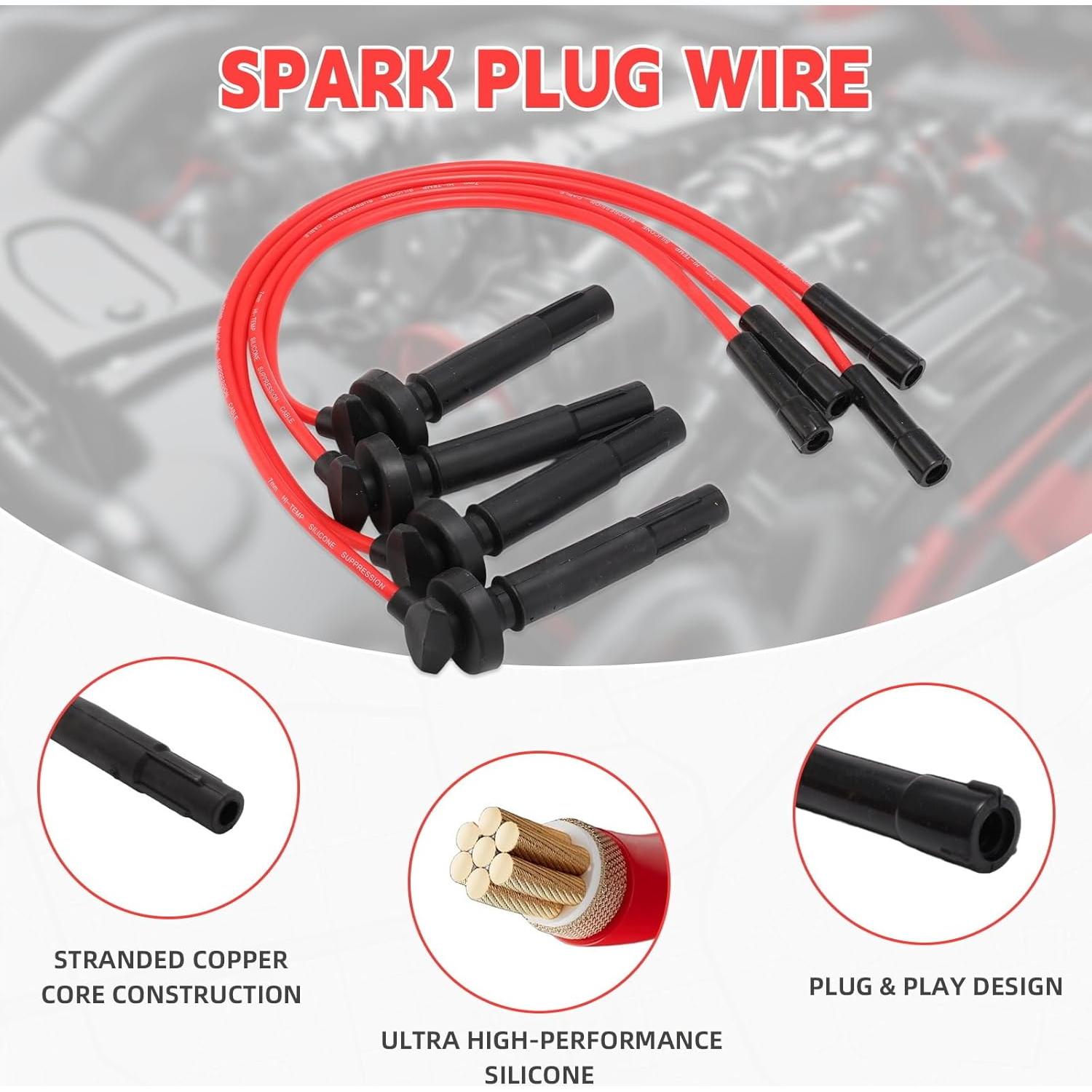 Juego de 4 Cables de Bujía y 4 Bujías Iridio MUZMIOZ para Subaru